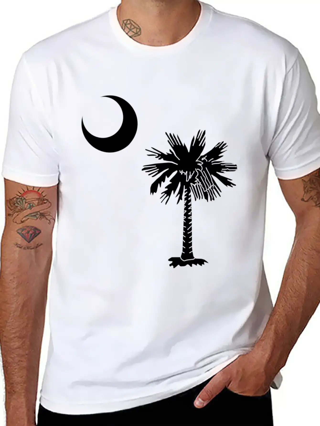 Official South Carolina Palmetto State Flag Casual Graphic T-Shirt – Simple And Comfortable Daily Wear