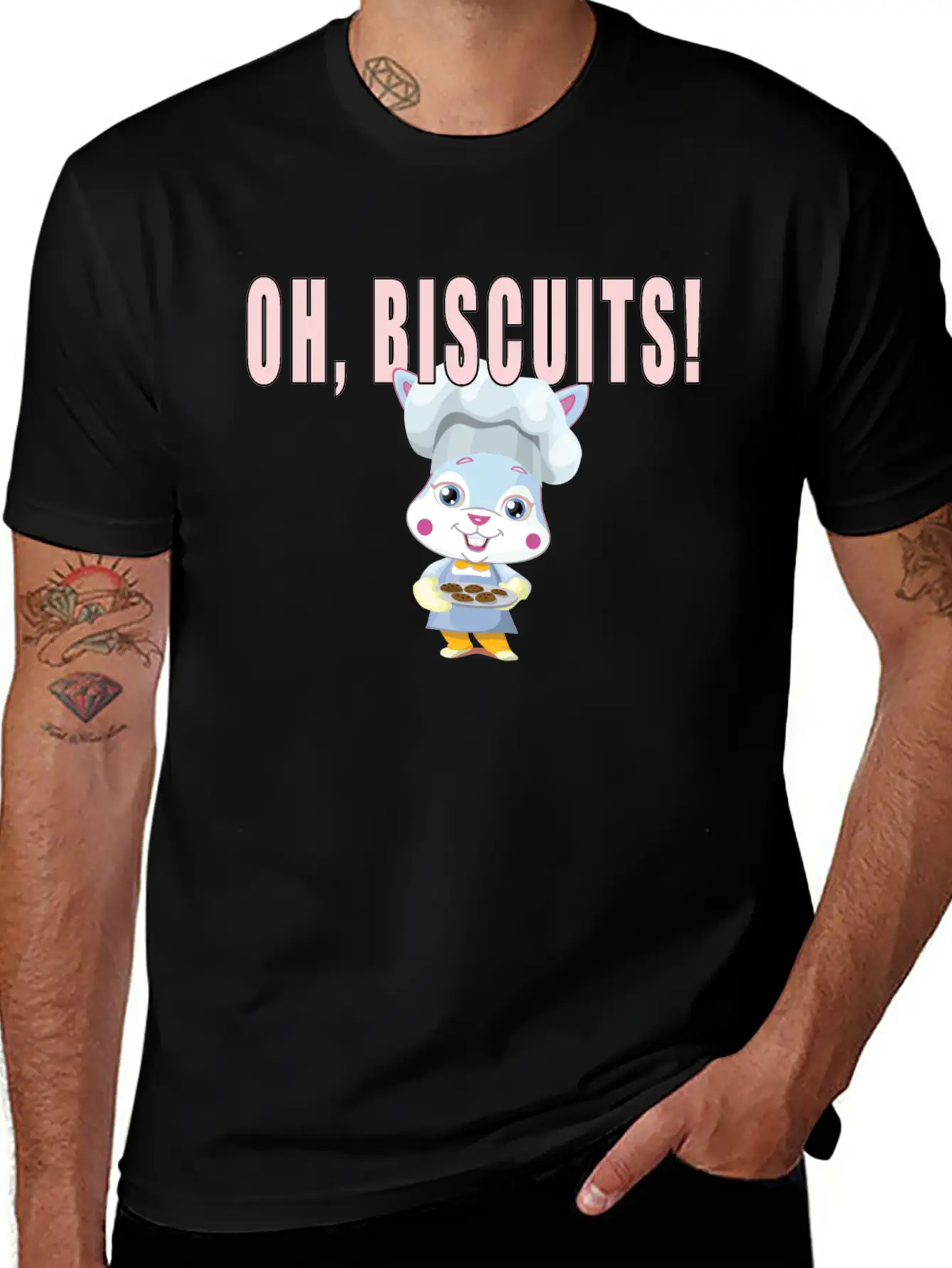 Oh Biscuits - Easter Bunny, Cute, Fluffy Bunny Unisex Short Sleeve Soft Cotton T-Shirt – Casual Everyday Wear