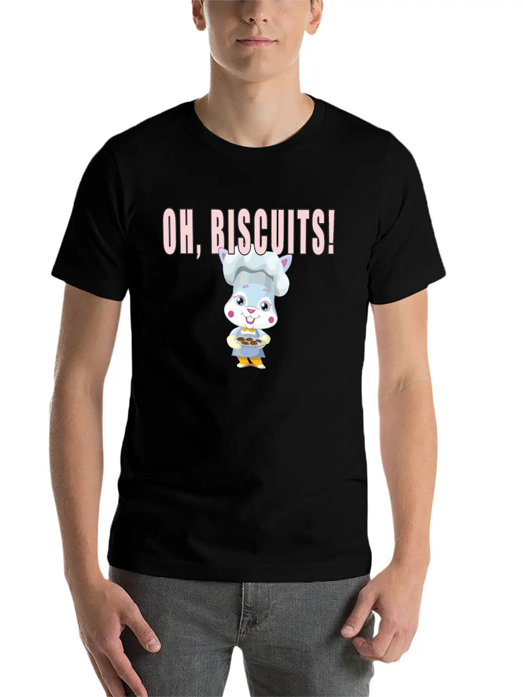 Oh Biscuits - Easter Bunny, Cute, Fluffy Bunny Unisex Short Sleeve Soft Cotton T-Shirt – Casual Everyday Wear