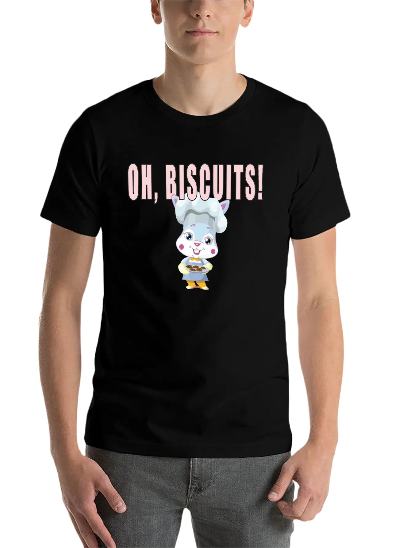 Oh Biscuits - Easter Bunny, Cute, Fluffy Bunny Unisex Short Sleeve Soft Cotton T-Shirt – Casual Everyday Wear