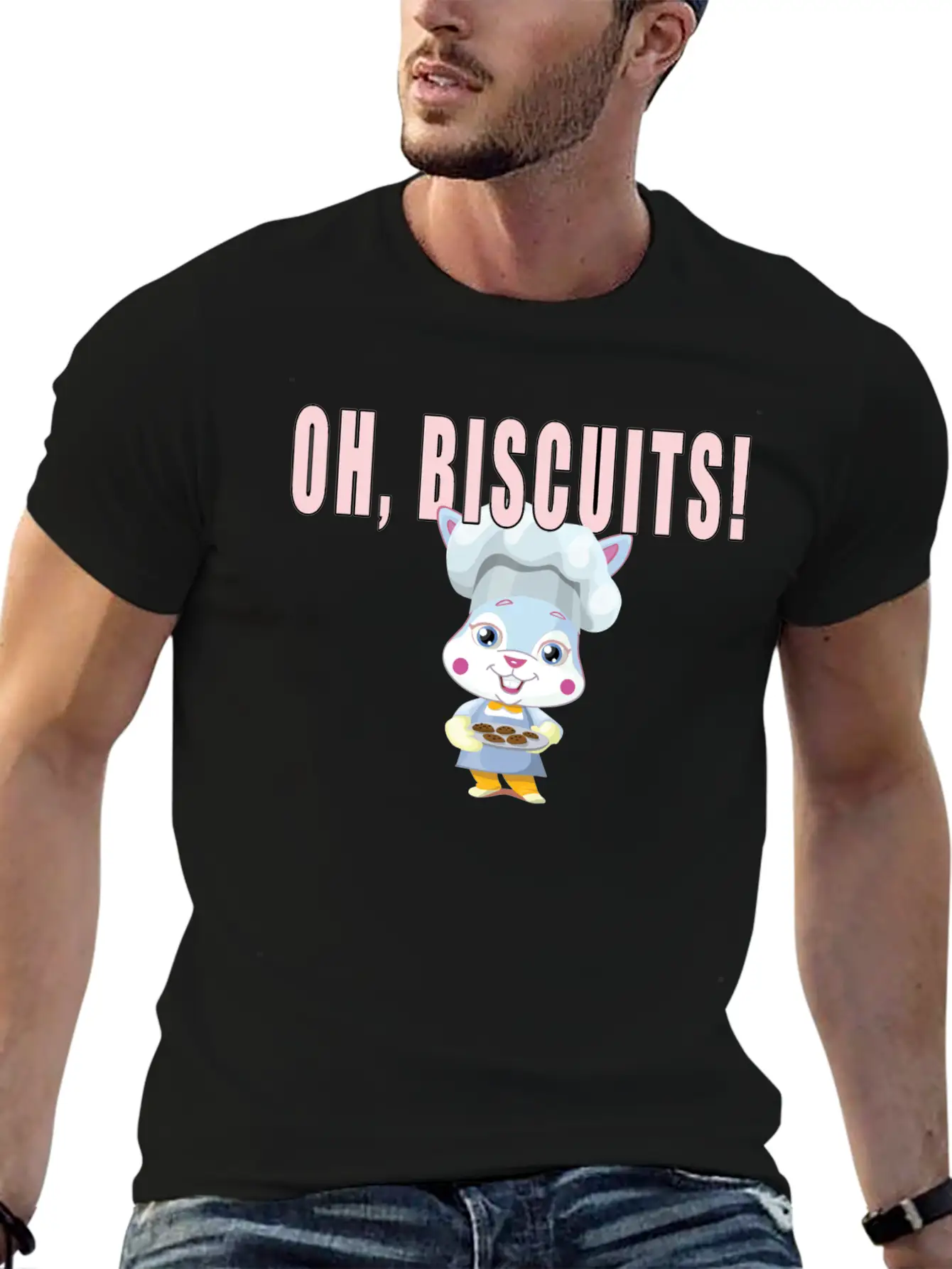 Oh Biscuits - Easter Bunny, Cute, Fluffy Bunny Unisex Short Sleeve Soft Cotton T-Shirt – Casual Everyday Wear