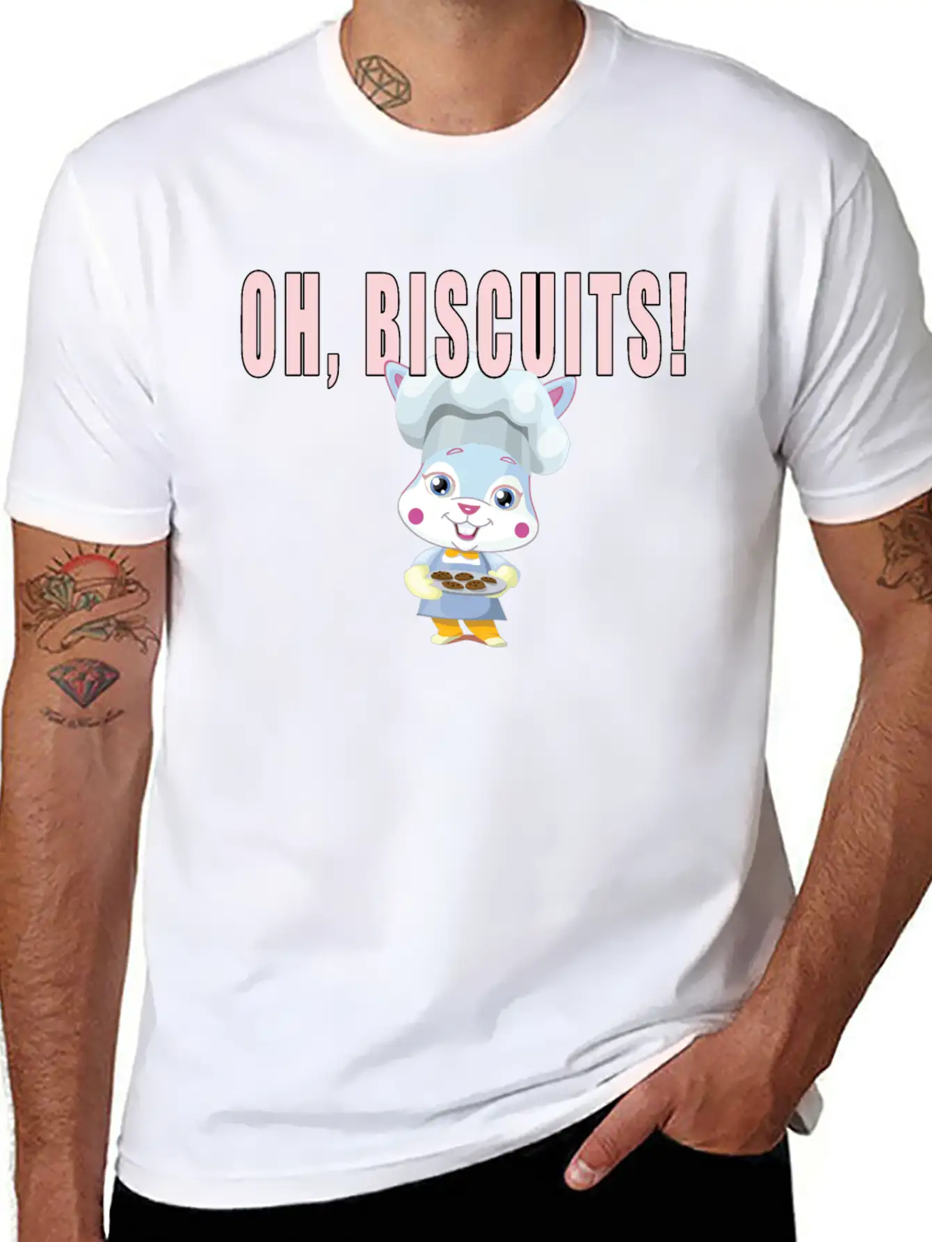 Oh Biscuits - Easter Bunny, Cute, Fluffy Bunny Unisex Short Sleeve Soft Cotton T-Shirt – Casual Everyday Wear
