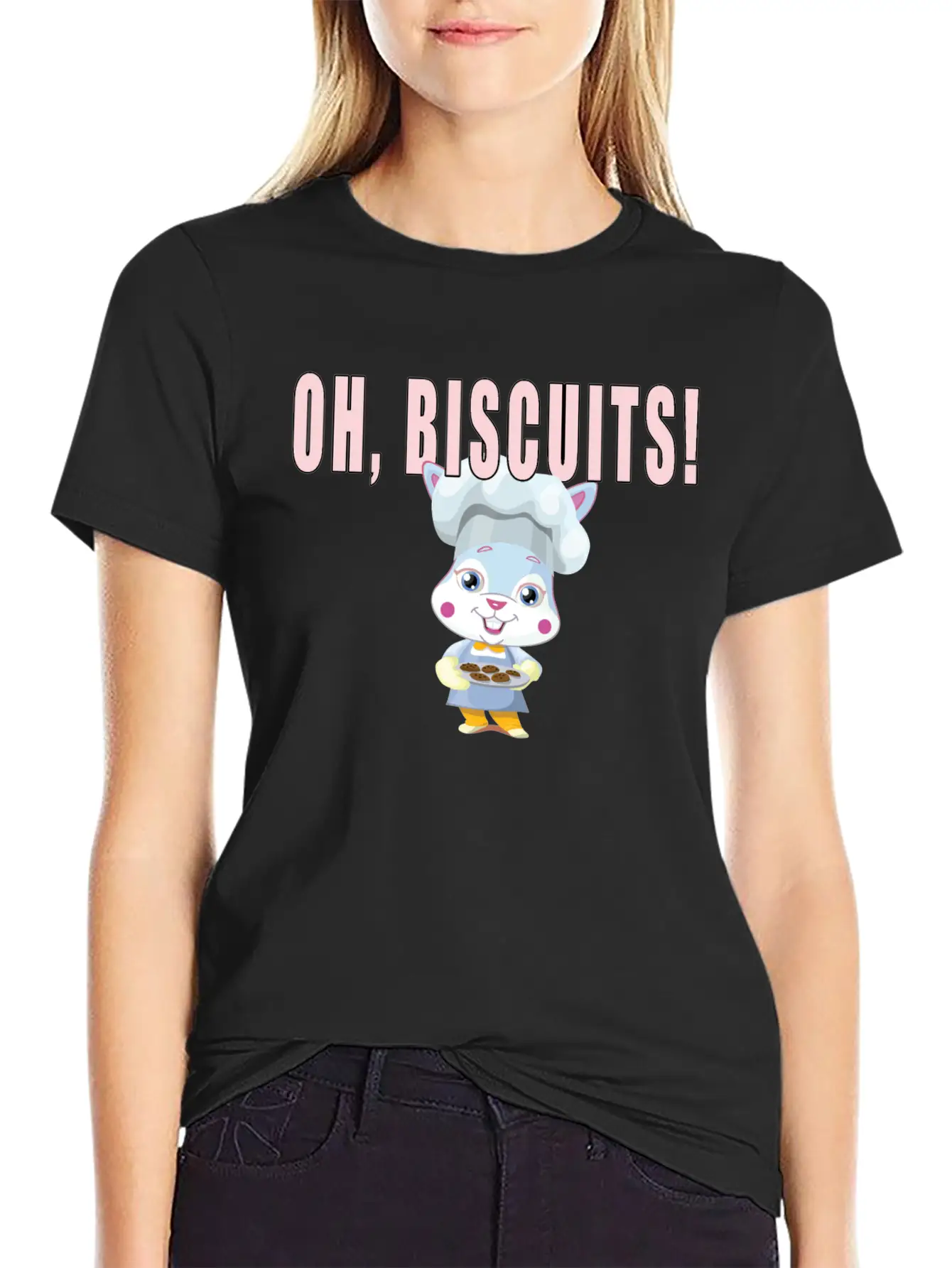 Oh Biscuits - Easter Bunny, Cute, Fluffy Bunny Unisex Short Sleeve Soft Cotton T-Shirt – Casual Everyday Wear