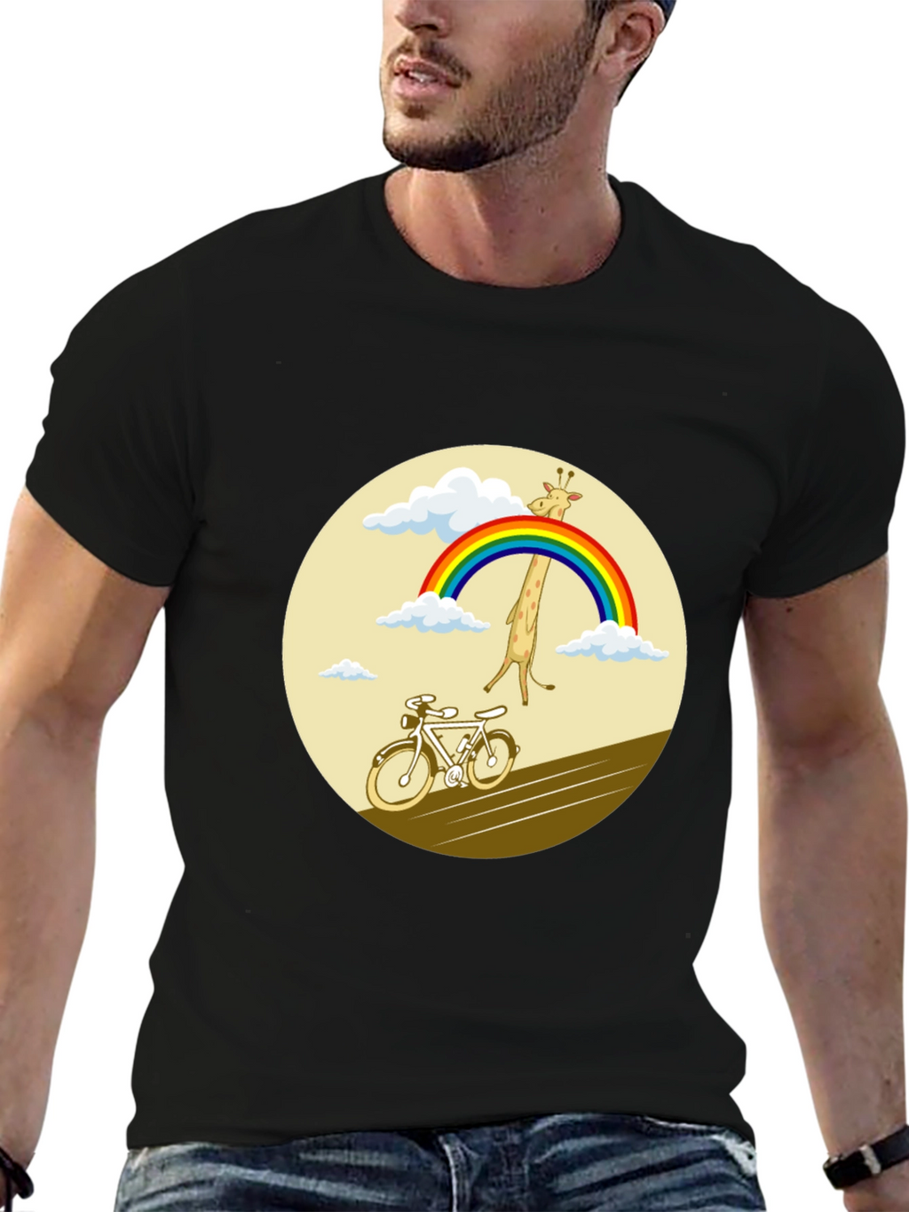 Giraffe Rainbow Bicycle Graphic Tee