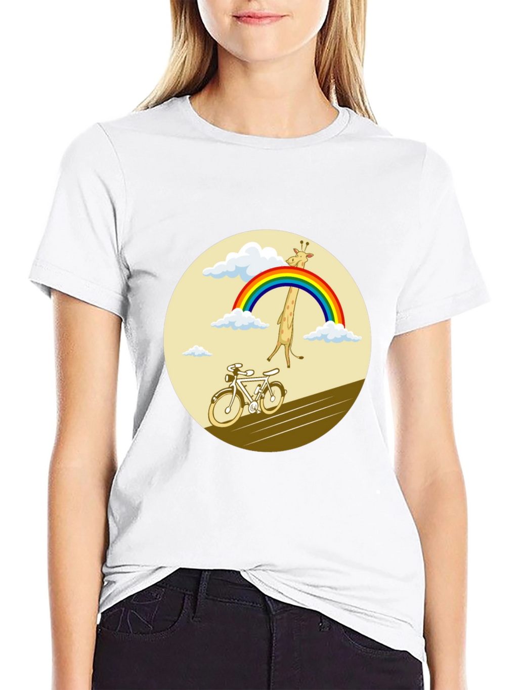 Giraffe Rainbow Bicycle Graphic Tee