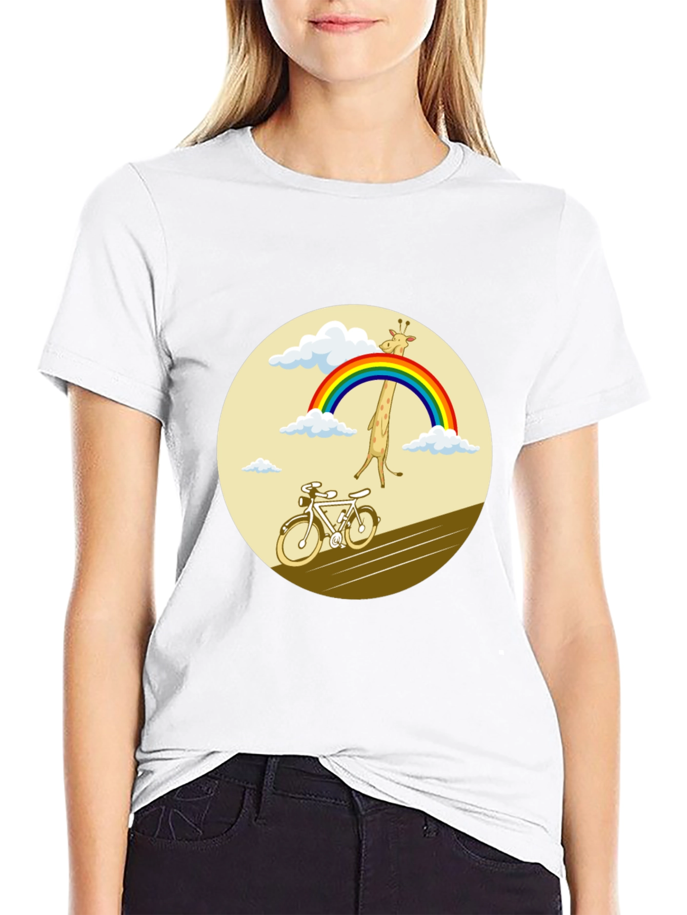 Giraffe Rainbow Bicycle Graphic Tee
