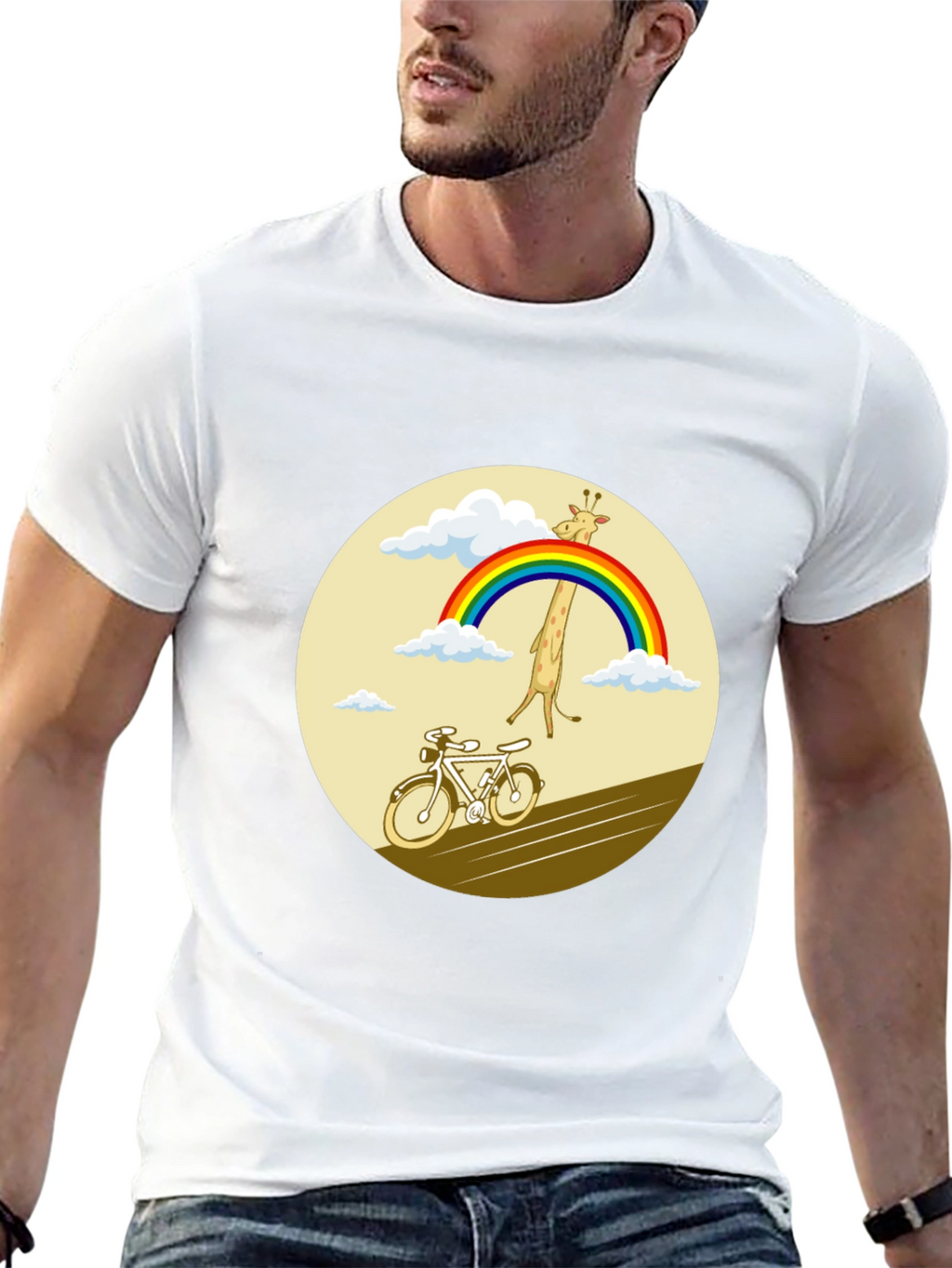 Giraffe Rainbow Bicycle Graphic Tee