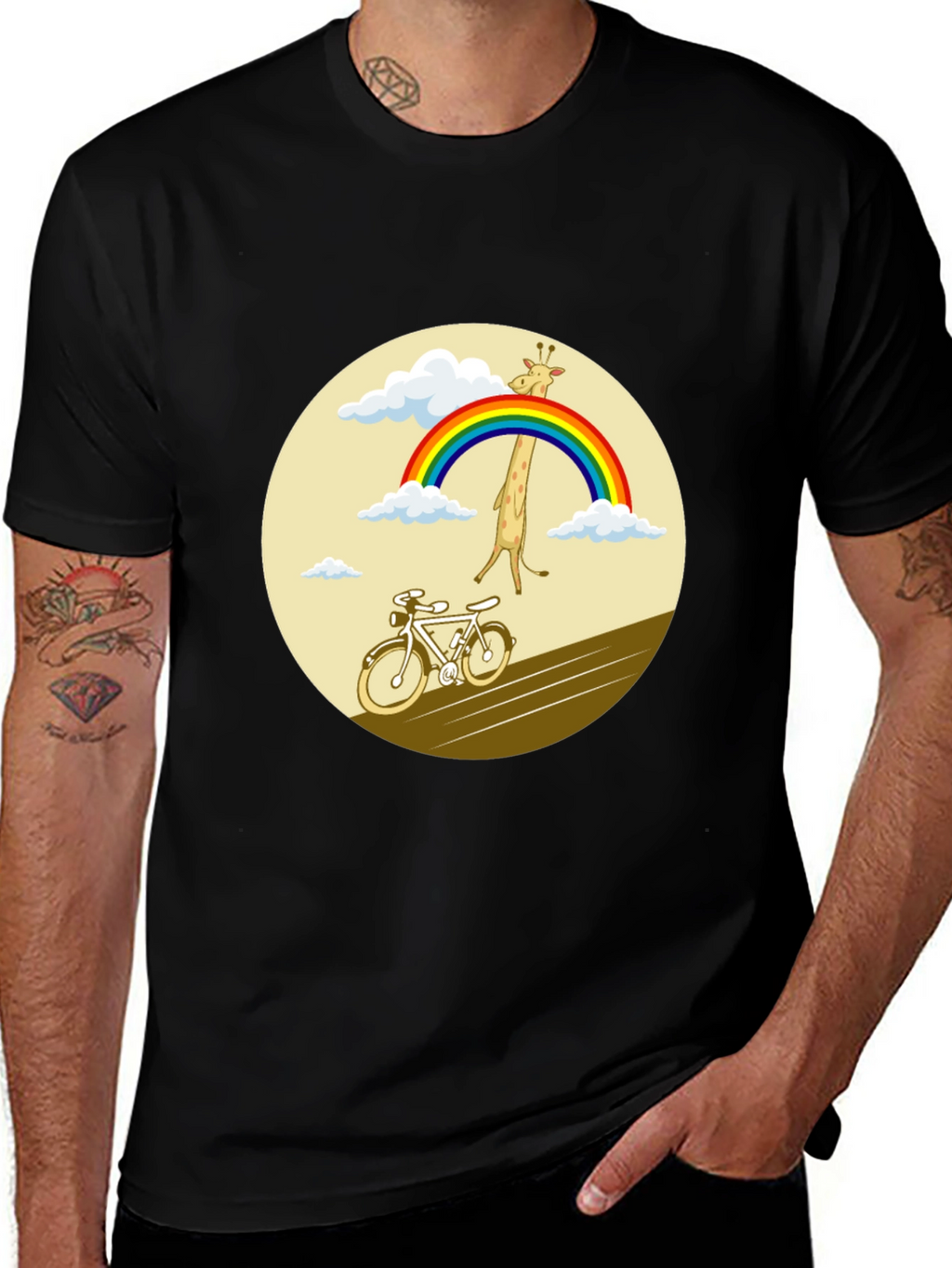 Giraffe Rainbow Bicycle Graphic Tee