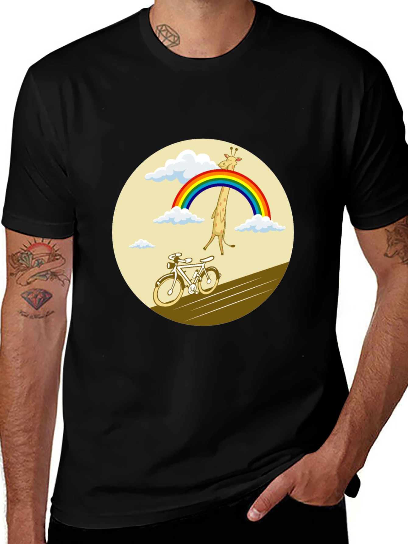 Giraffe Rainbow Bicycle Graphic Tee