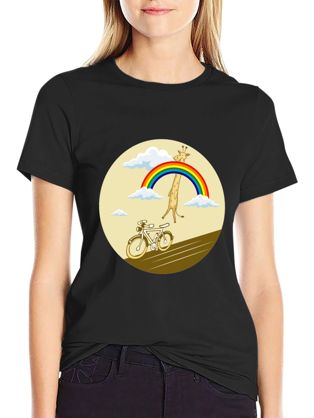 Giraffe Rainbow Bicycle Graphic Tee