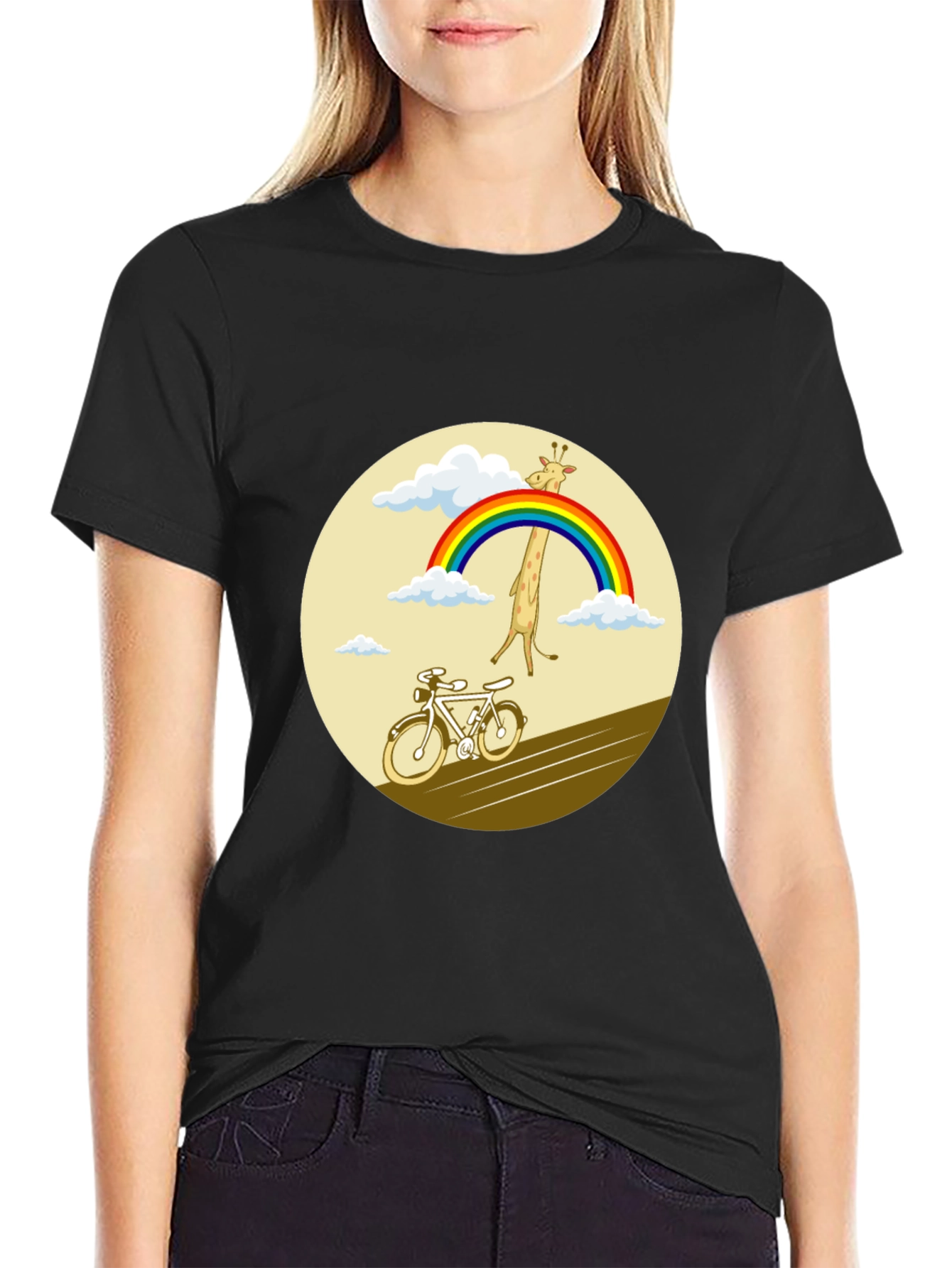 Giraffe Rainbow Bicycle Graphic Tee