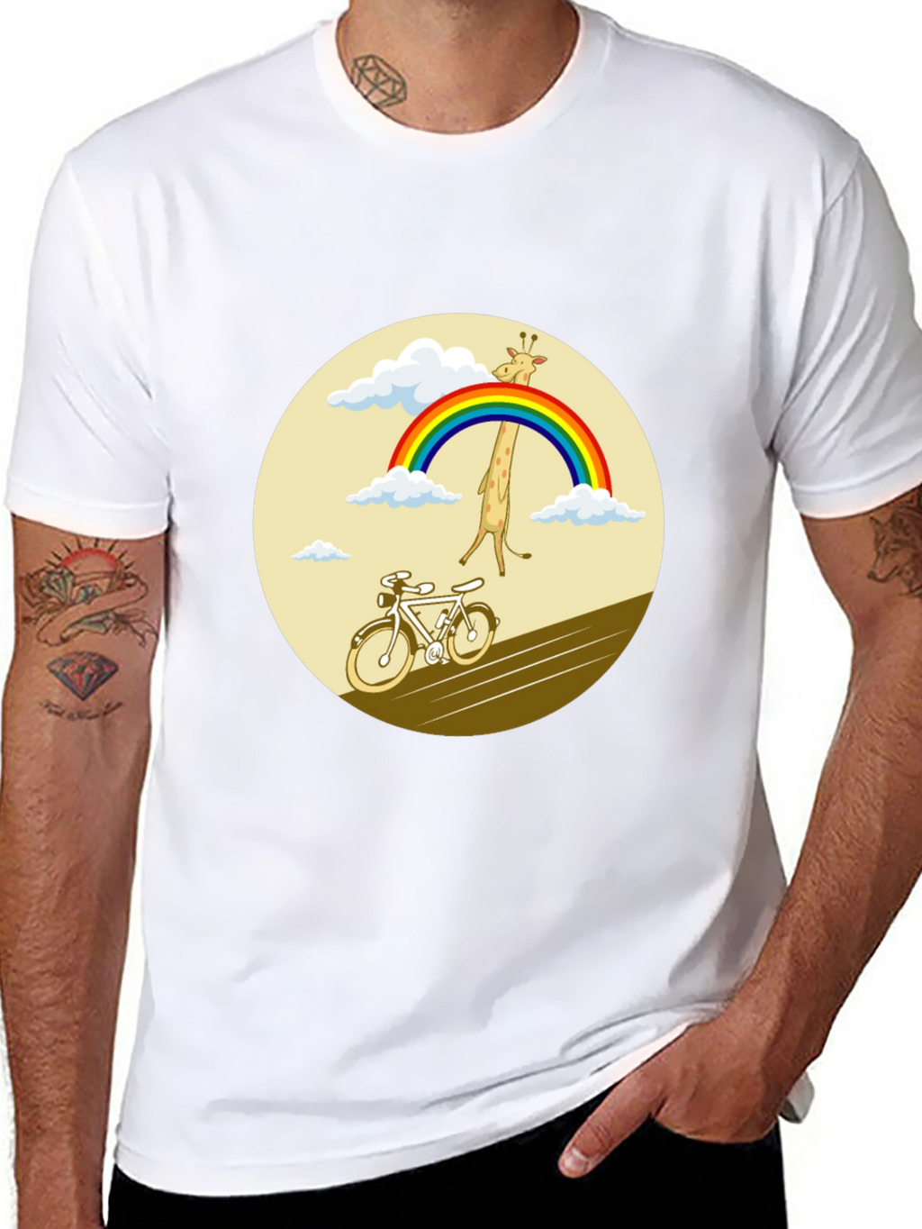 Giraffe Rainbow Bicycle Graphic Tee