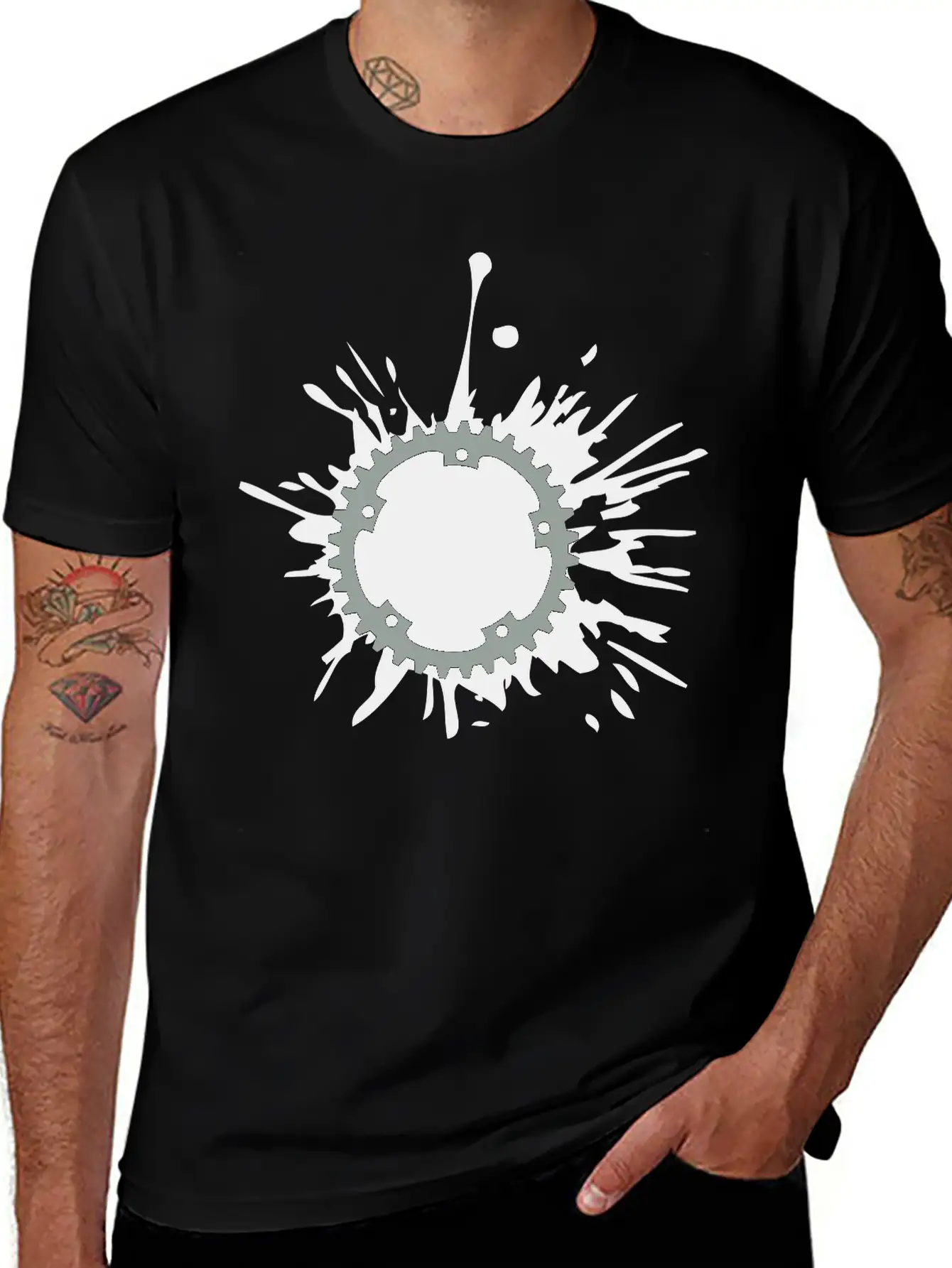 Oil Blob Splatter Color Bicycle Gear Mechanical Me Stylish Everyday T-Shirt – Unisex Basic Cotton Tee