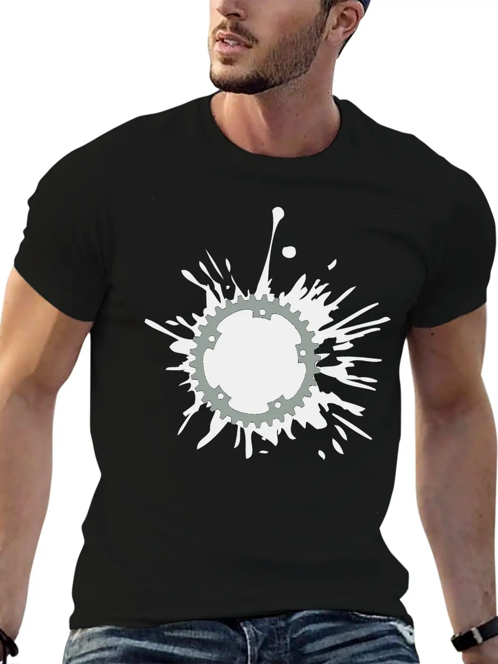Oil Blob Splatter Color Bicycle Gear Mechanical Me Stylish Everyday T-Shirt – Unisex Basic Cotton Tee