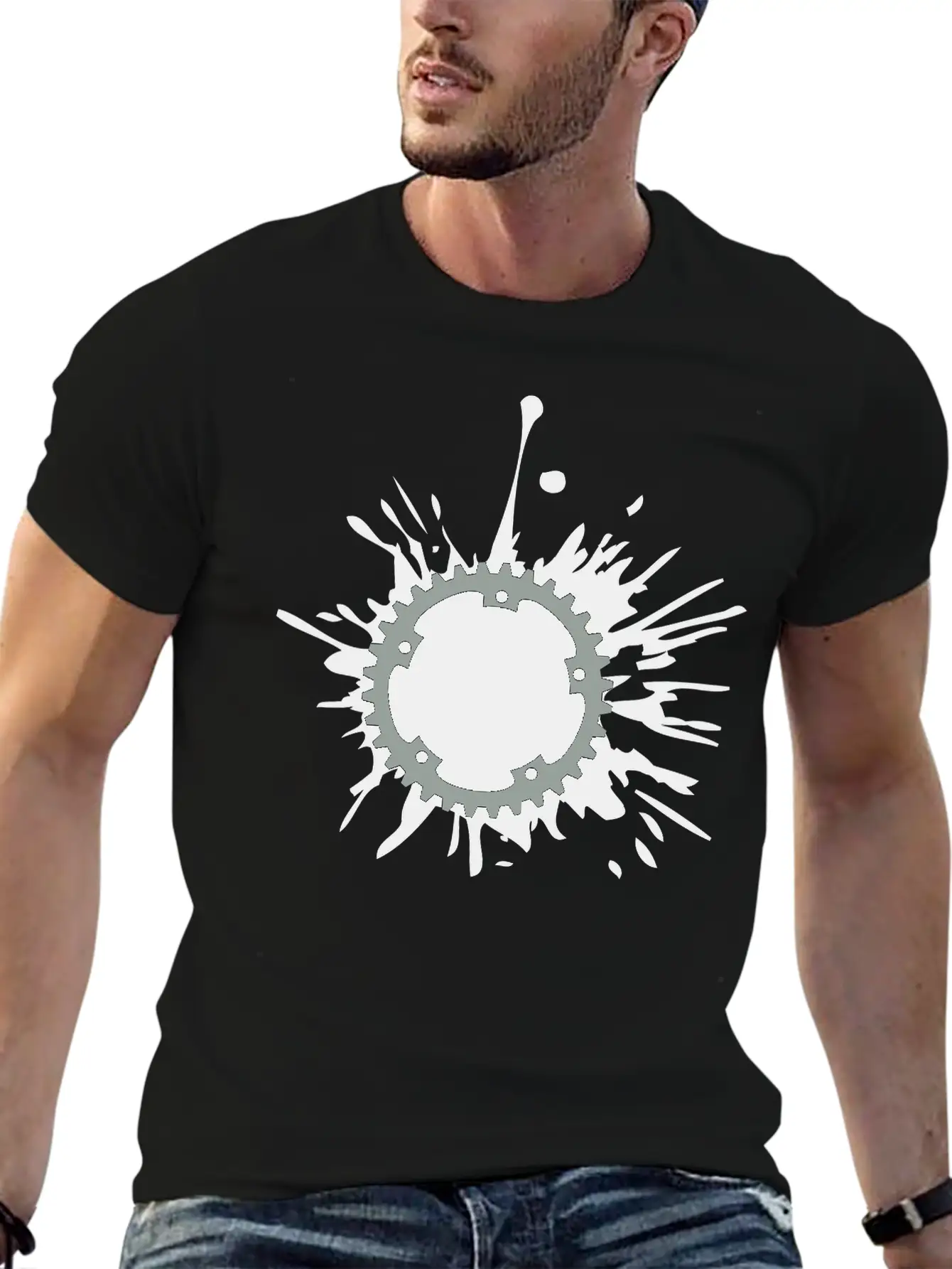 Oil Blob Splatter Color Bicycle Gear Mechanical Me Stylish Everyday T-Shirt – Unisex Basic Cotton Tee
