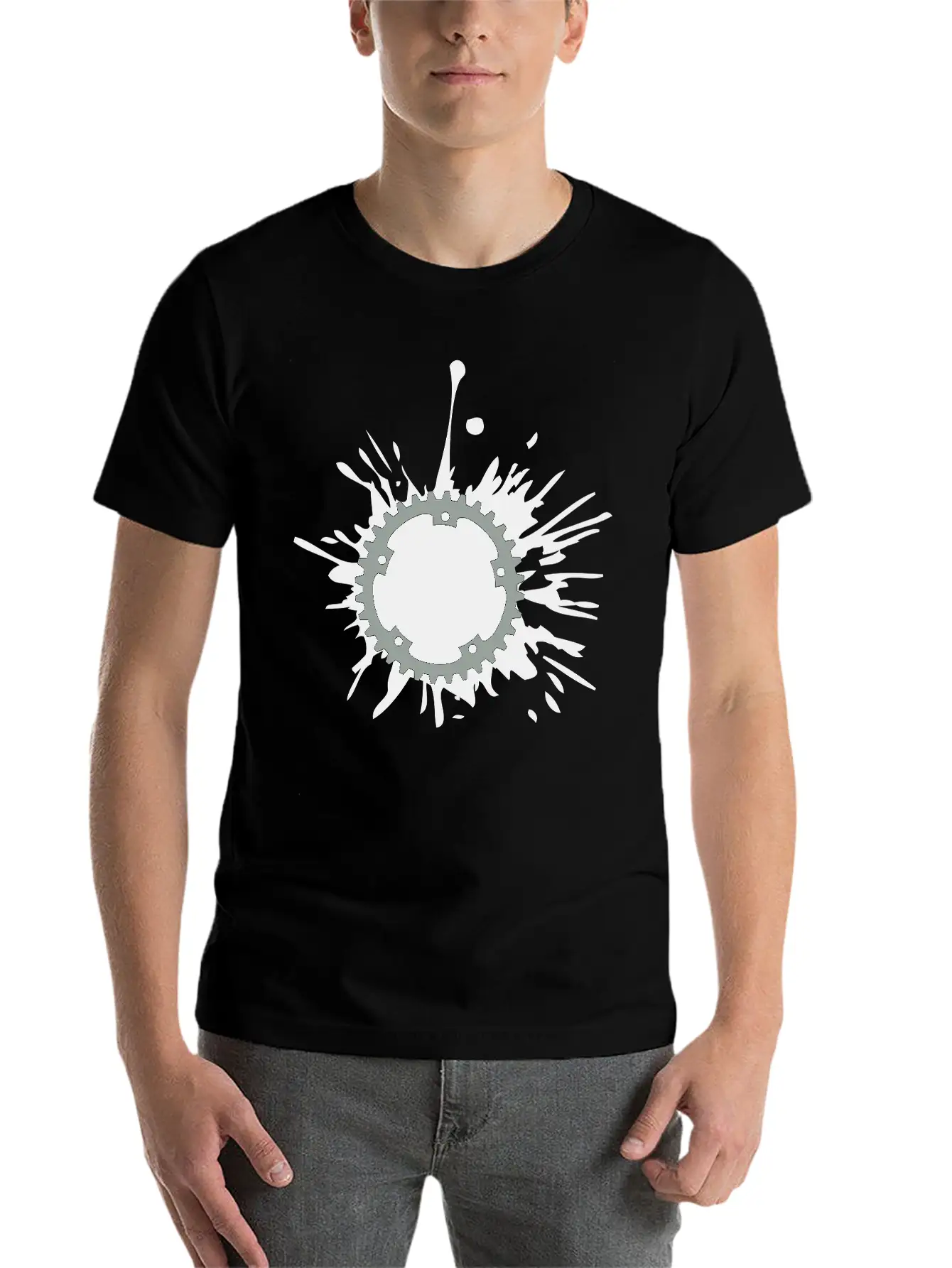 Oil Blob Splatter Color Bicycle Gear Mechanical Me Stylish Everyday T-Shirt – Unisex Basic Cotton Tee