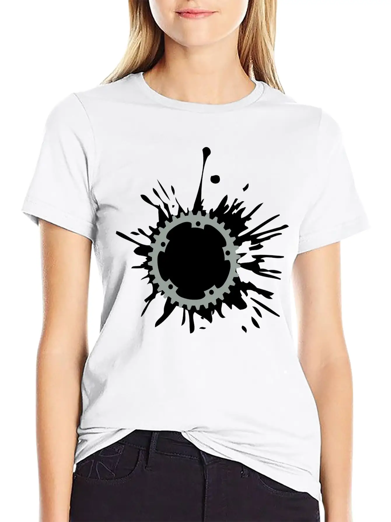 Oil Blob Splatter Color Bicycle Gear Mechanical Me Stylish Everyday T-Shirt – Unisex Basic Cotton Tee