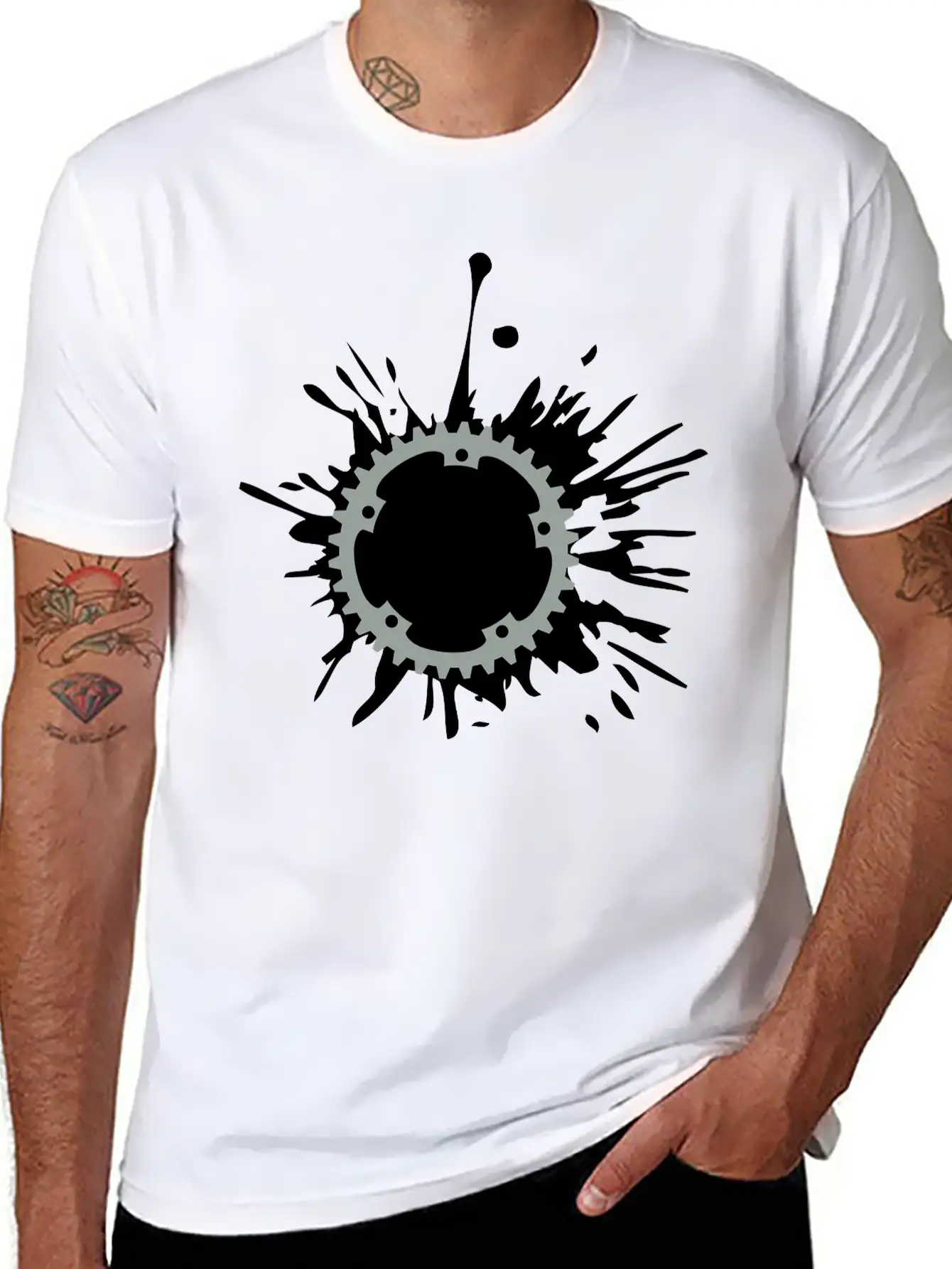 Oil Blob Splatter Color Bicycle Gear Mechanical Me Stylish Everyday T-Shirt – Unisex Basic Cotton Tee