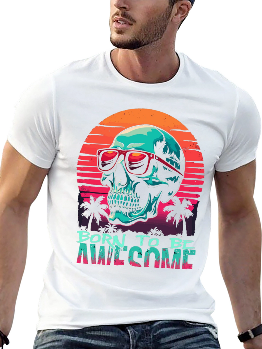 Born to Be Awesome Skull Graphic T-Shirt