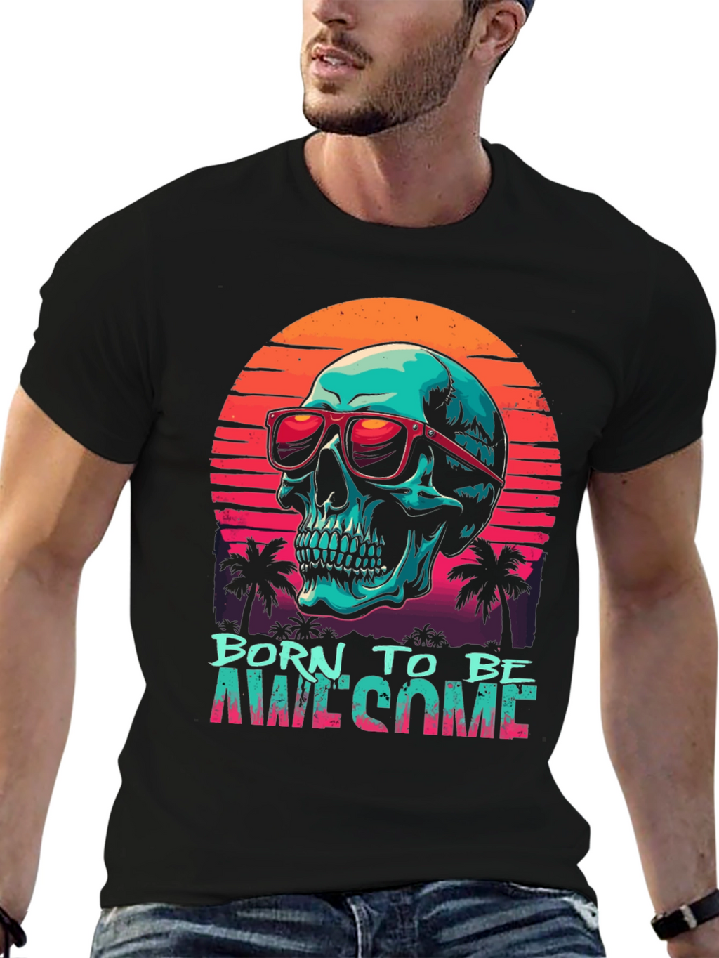 Born to Be Awesome Skull Graphic T-Shirt