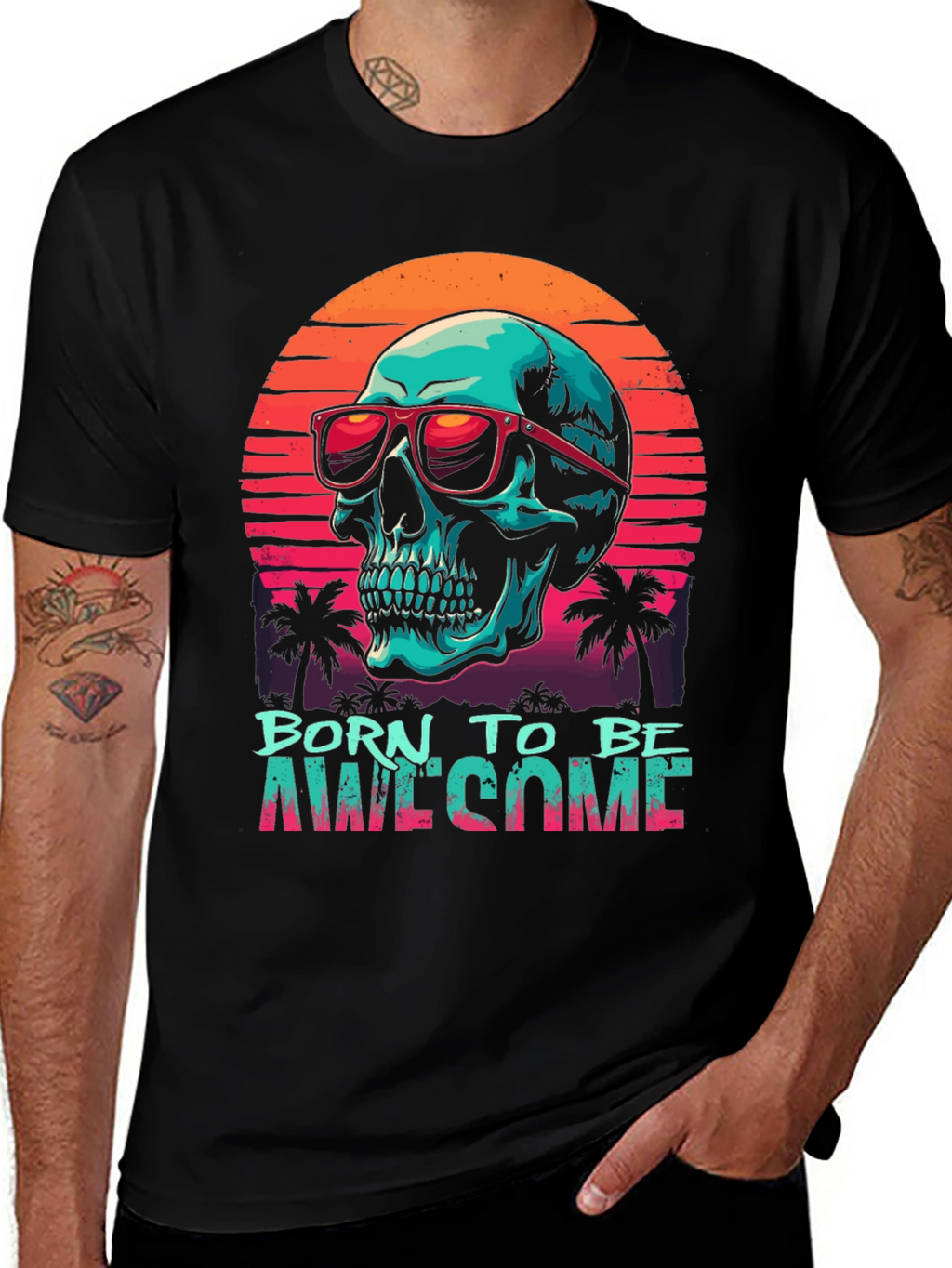 Born to Be Awesome Skull Graphic T-Shirt