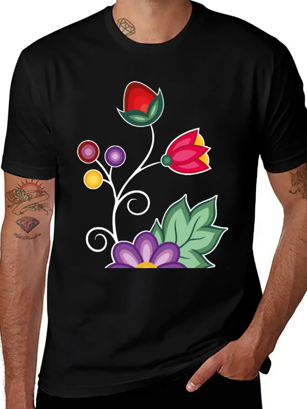 Ojibwe Floral Unisex Short Sleeve Soft Cotton T-Shirt – Casual Everyday Wear