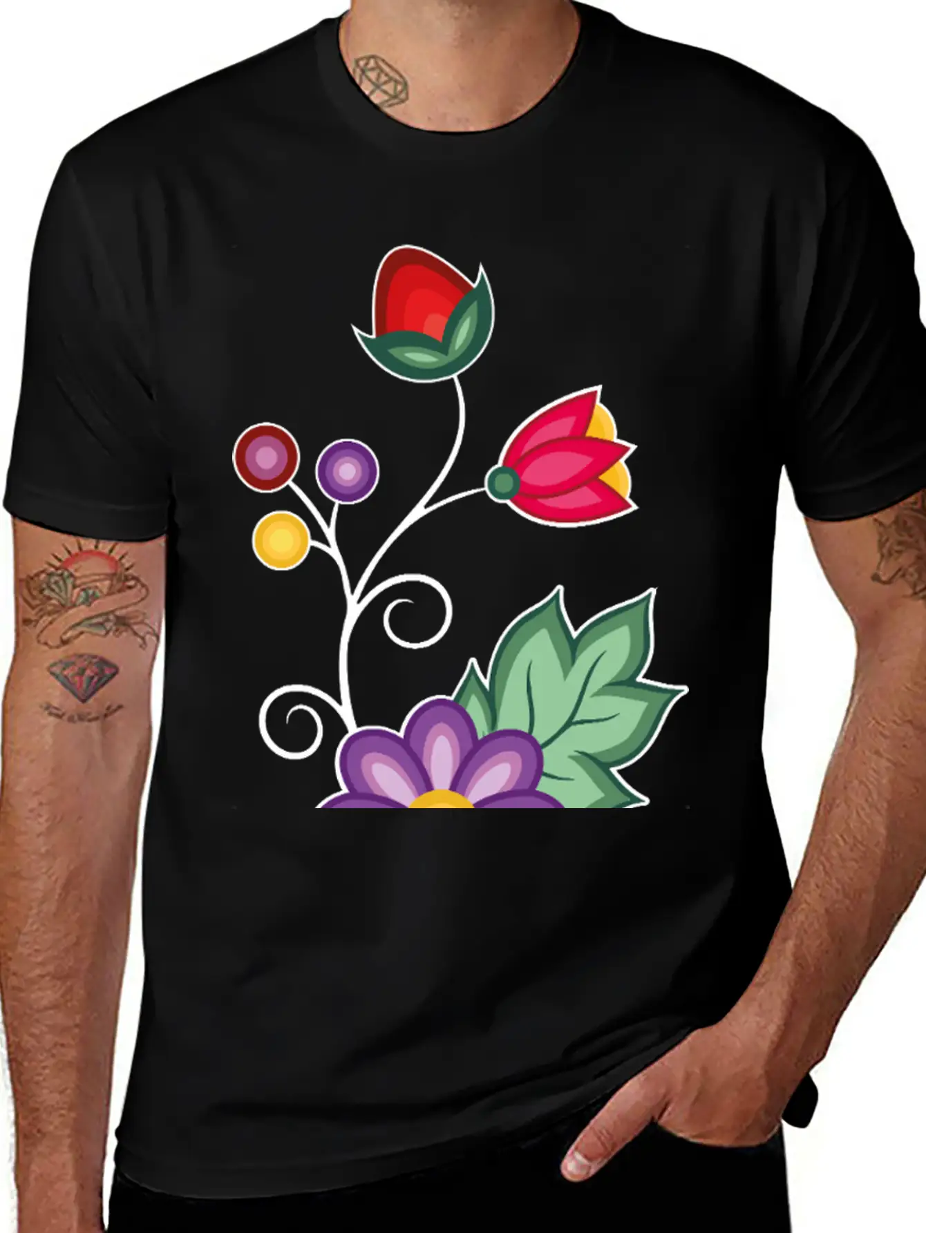 Ojibwe Floral Unisex Short Sleeve Soft Cotton T-Shirt – Casual Everyday Wear
