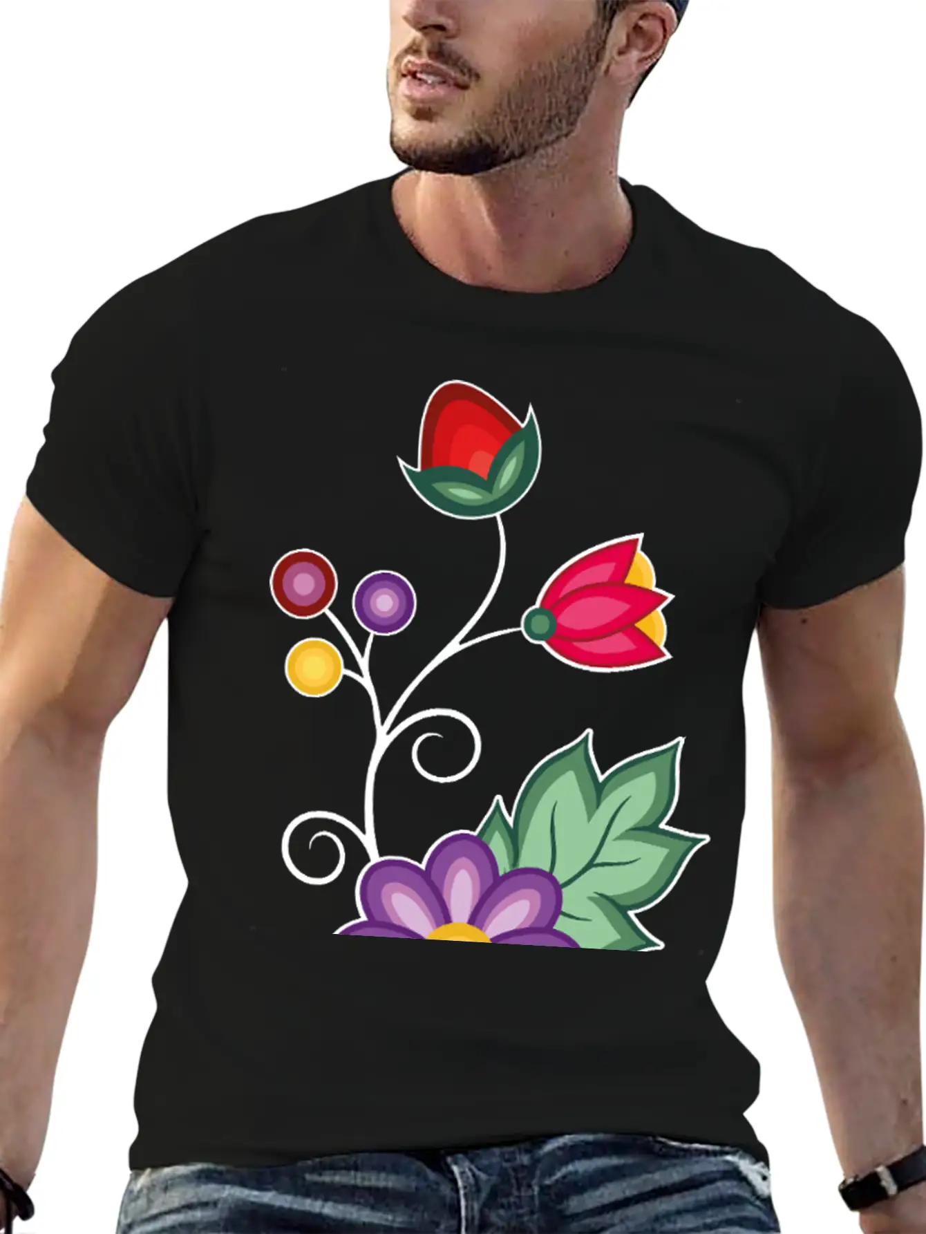 Ojibwe Floral Unisex Short Sleeve Soft Cotton T-Shirt – Casual Everyday Wear