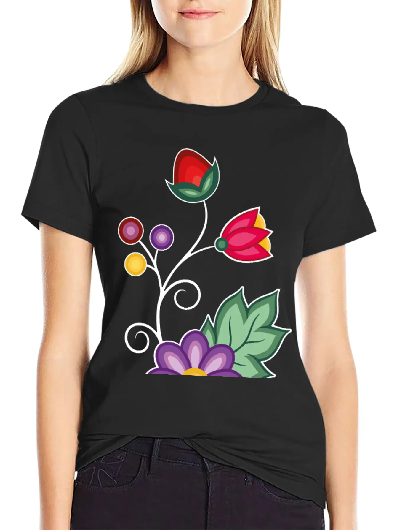 Ojibwe Floral Unisex Short Sleeve Soft Cotton T-Shirt – Casual Everyday Wear