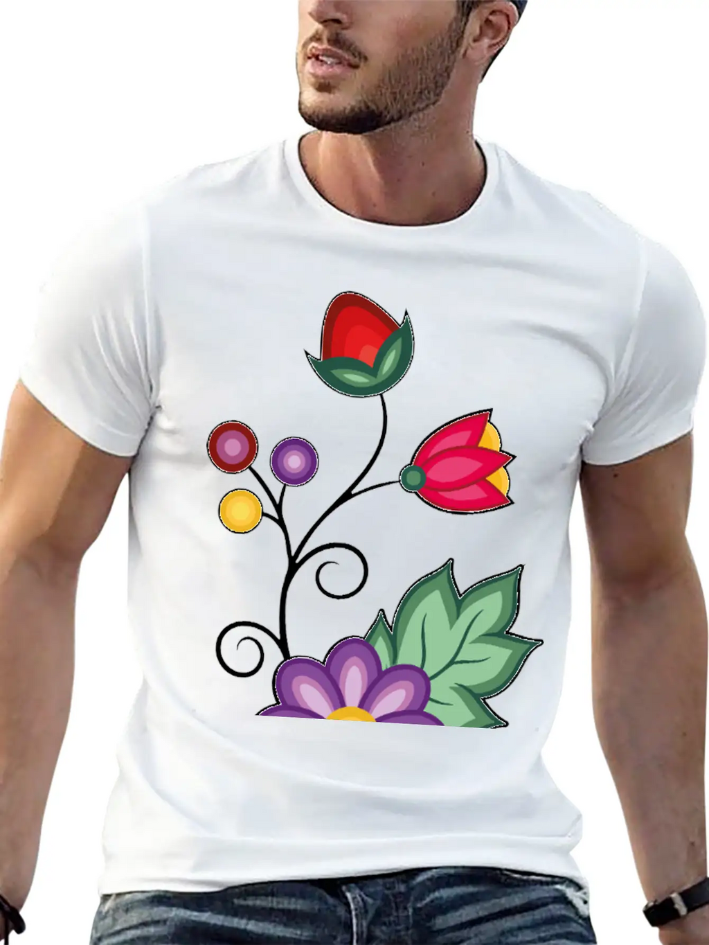 Ojibwe Floral Unisex Short Sleeve Soft Cotton T-Shirt – Casual Everyday Wear