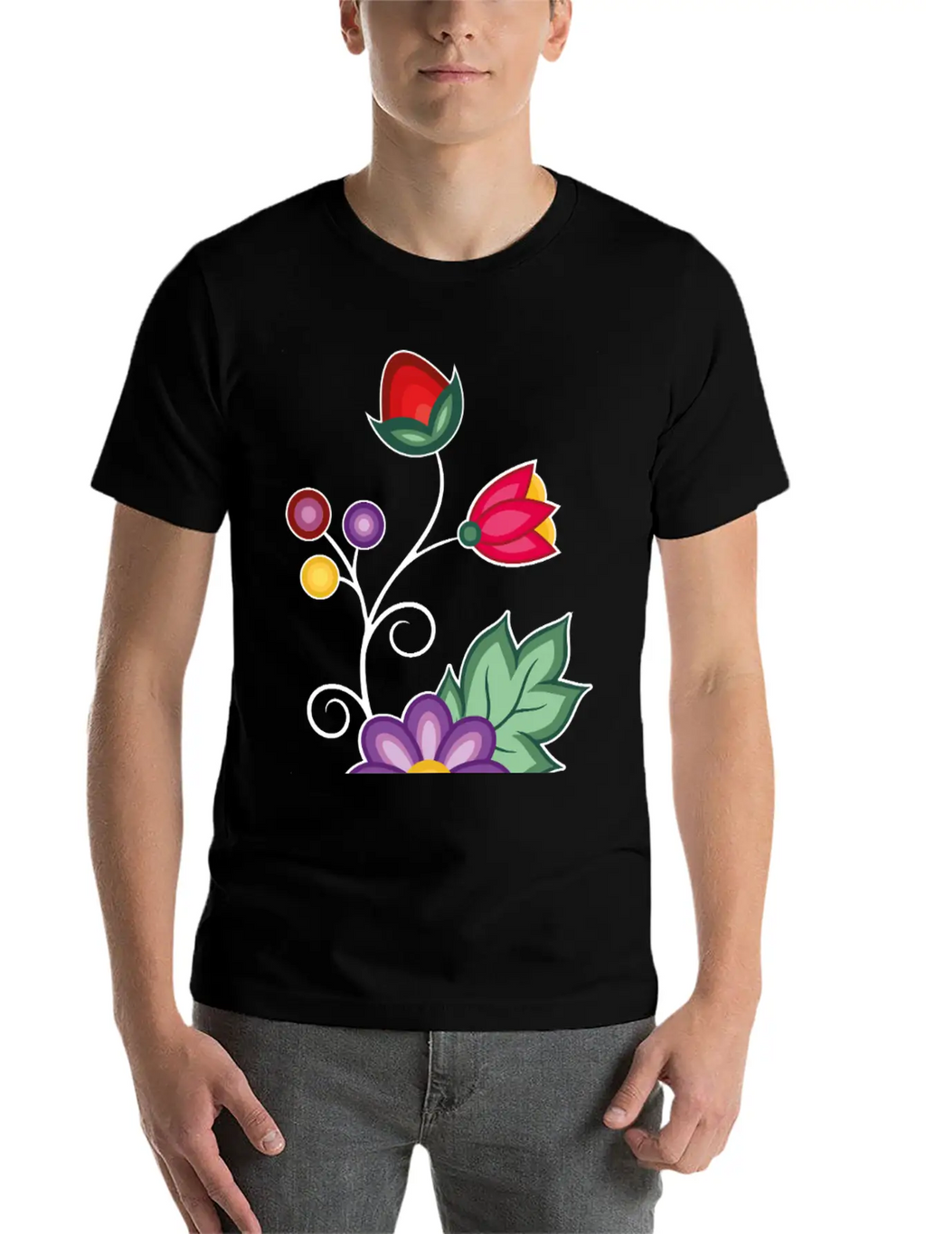 Ojibwe Floral Unisex Short Sleeve Soft Cotton T-Shirt – Casual Everyday Wear
