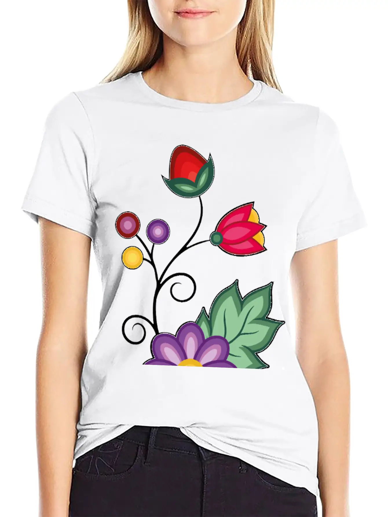 Ojibwe Floral Unisex Short Sleeve Soft Cotton T-Shirt – Casual Everyday Wear
