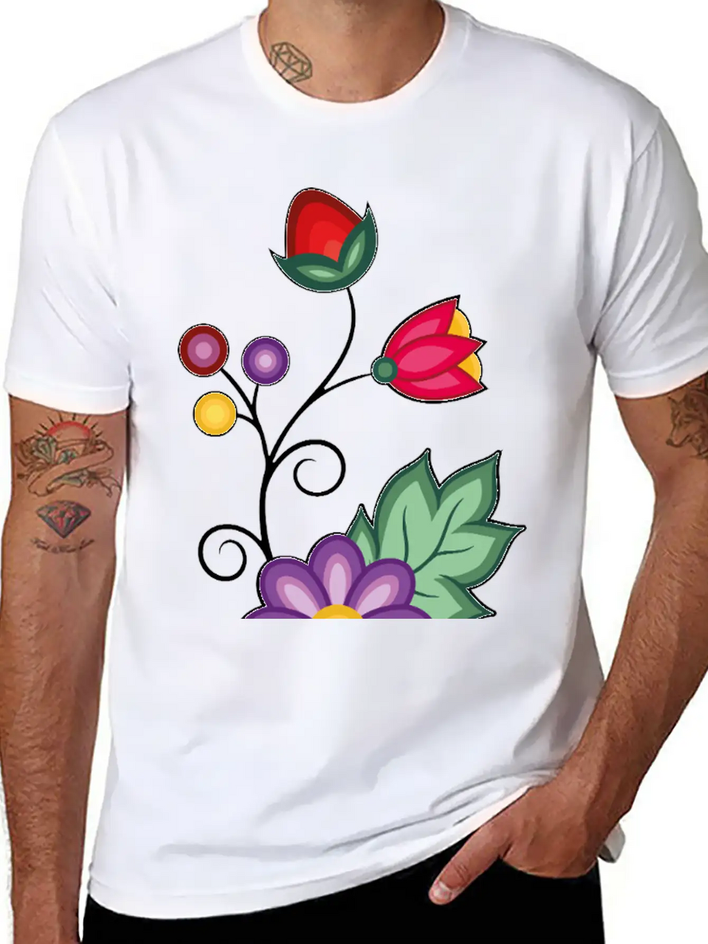 Ojibwe Floral Unisex Short Sleeve Soft Cotton T-Shirt – Casual Everyday Wear