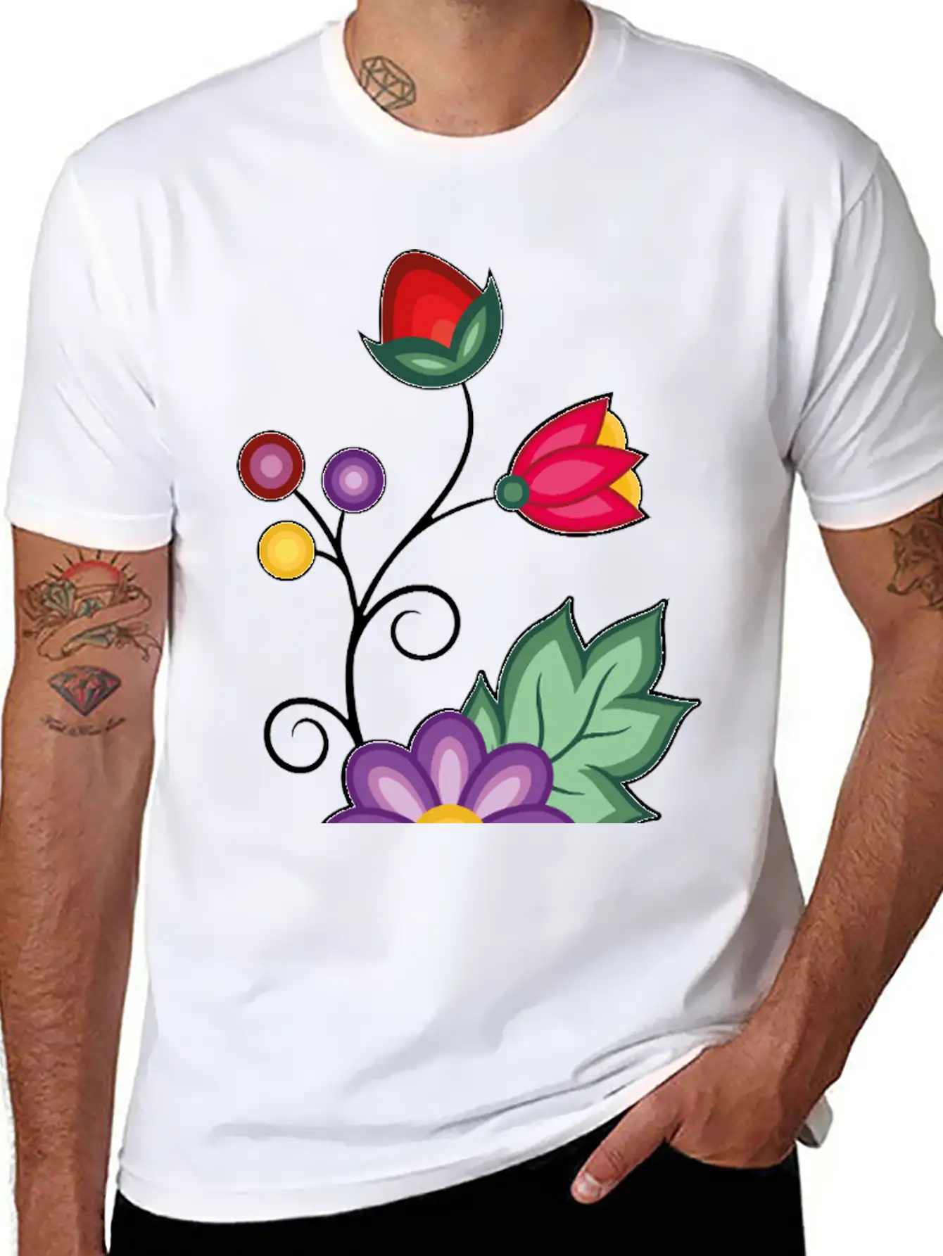Ojibwe Floral Unisex Short Sleeve Soft Cotton T-Shirt – Casual Everyday Wear
