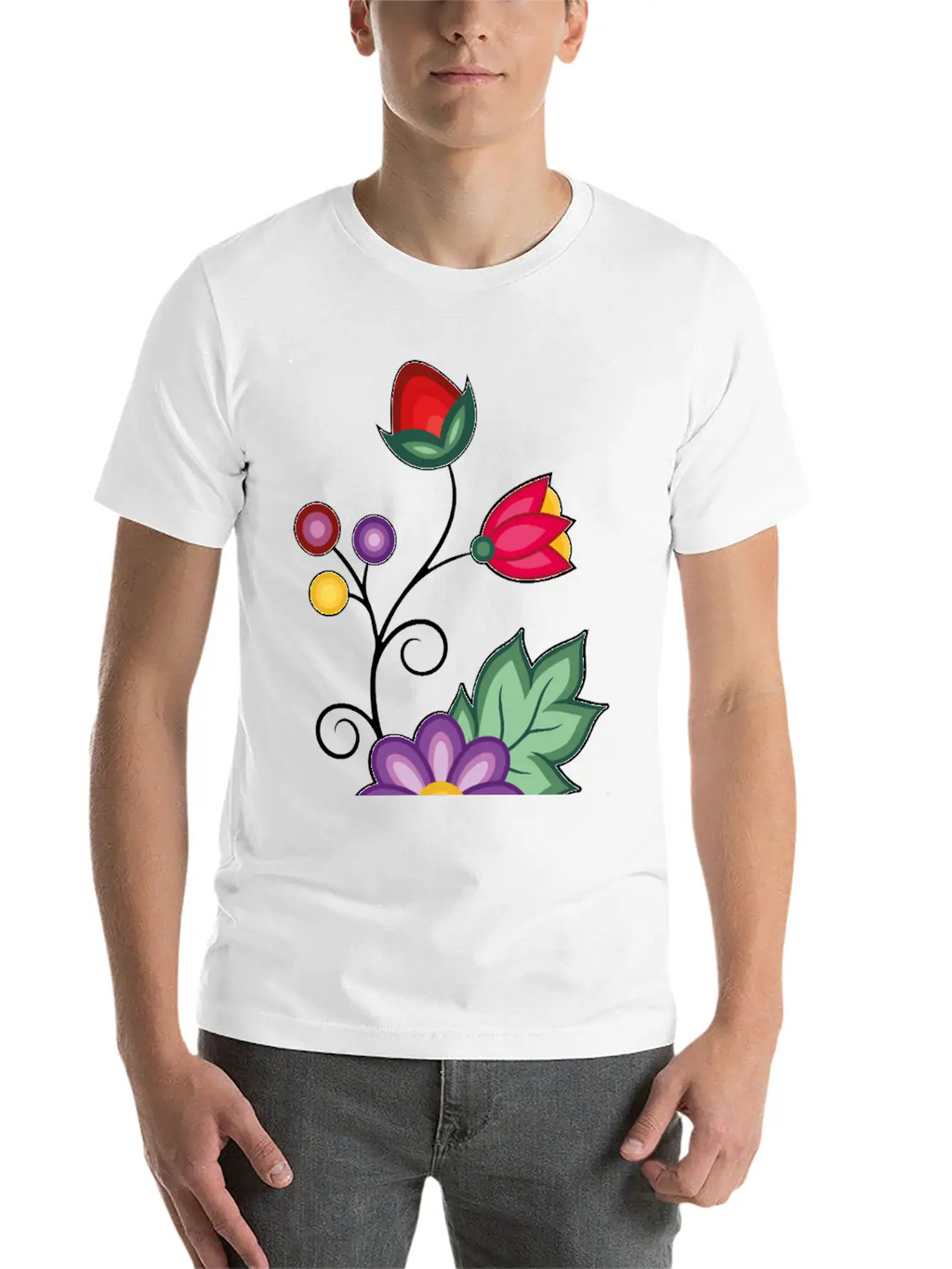 Ojibwe Floral Unisex Short Sleeve Soft Cotton T-Shirt – Casual Everyday Wear