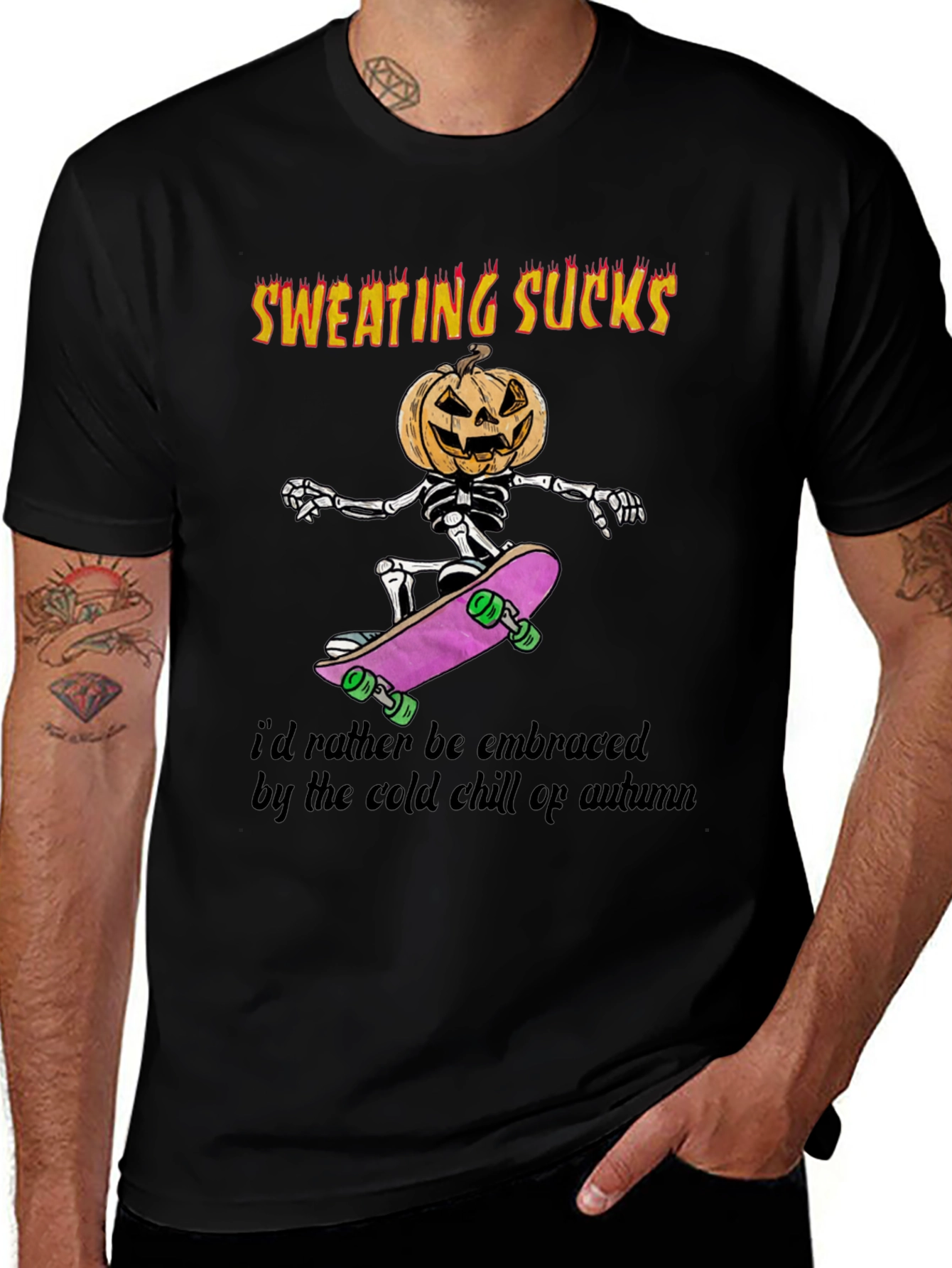Sweating Sucks Halloween Skeleton Skateboarder T-Shirt