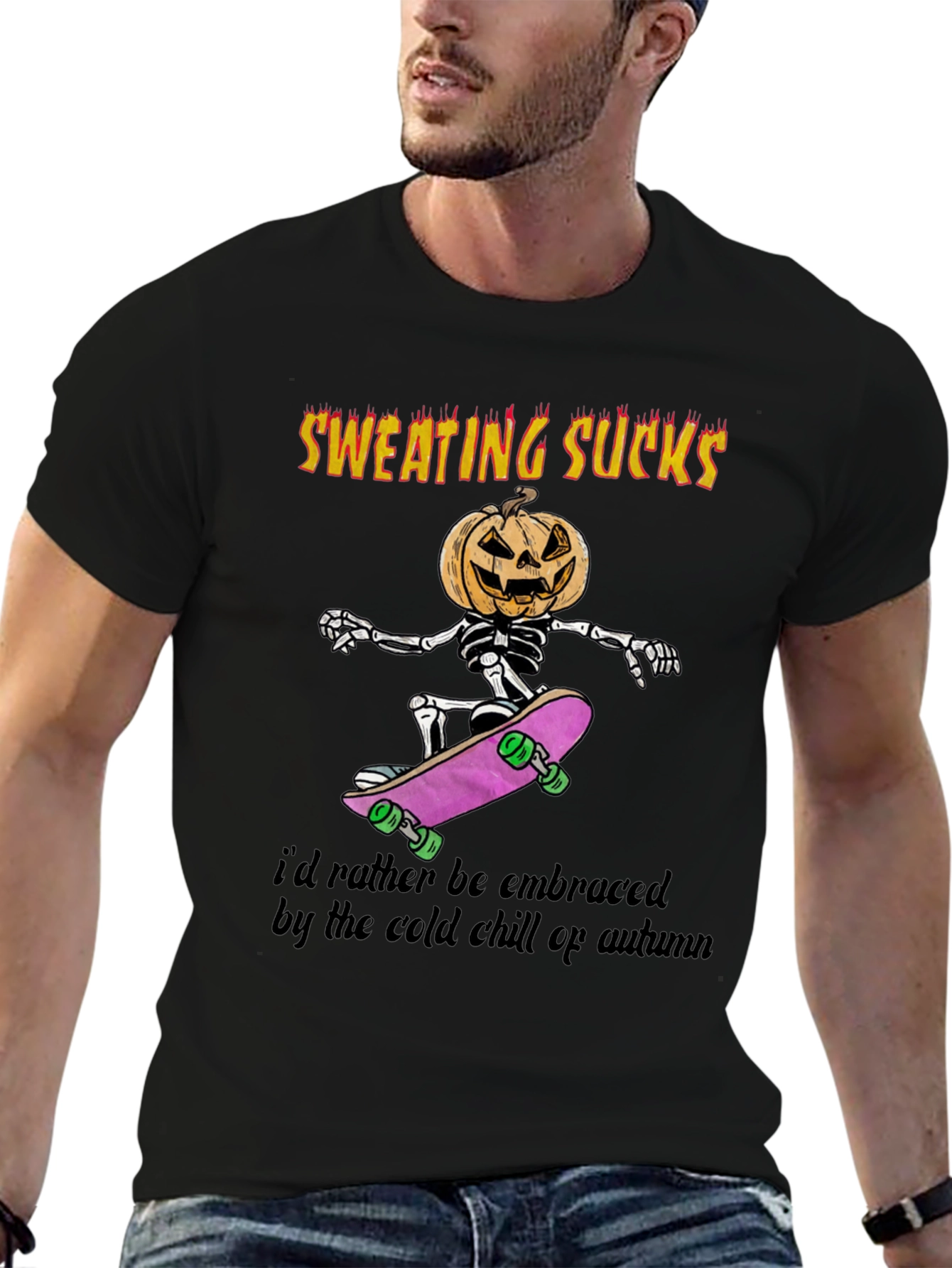 Sweating Sucks Halloween Skeleton Skateboarder T-Shirt