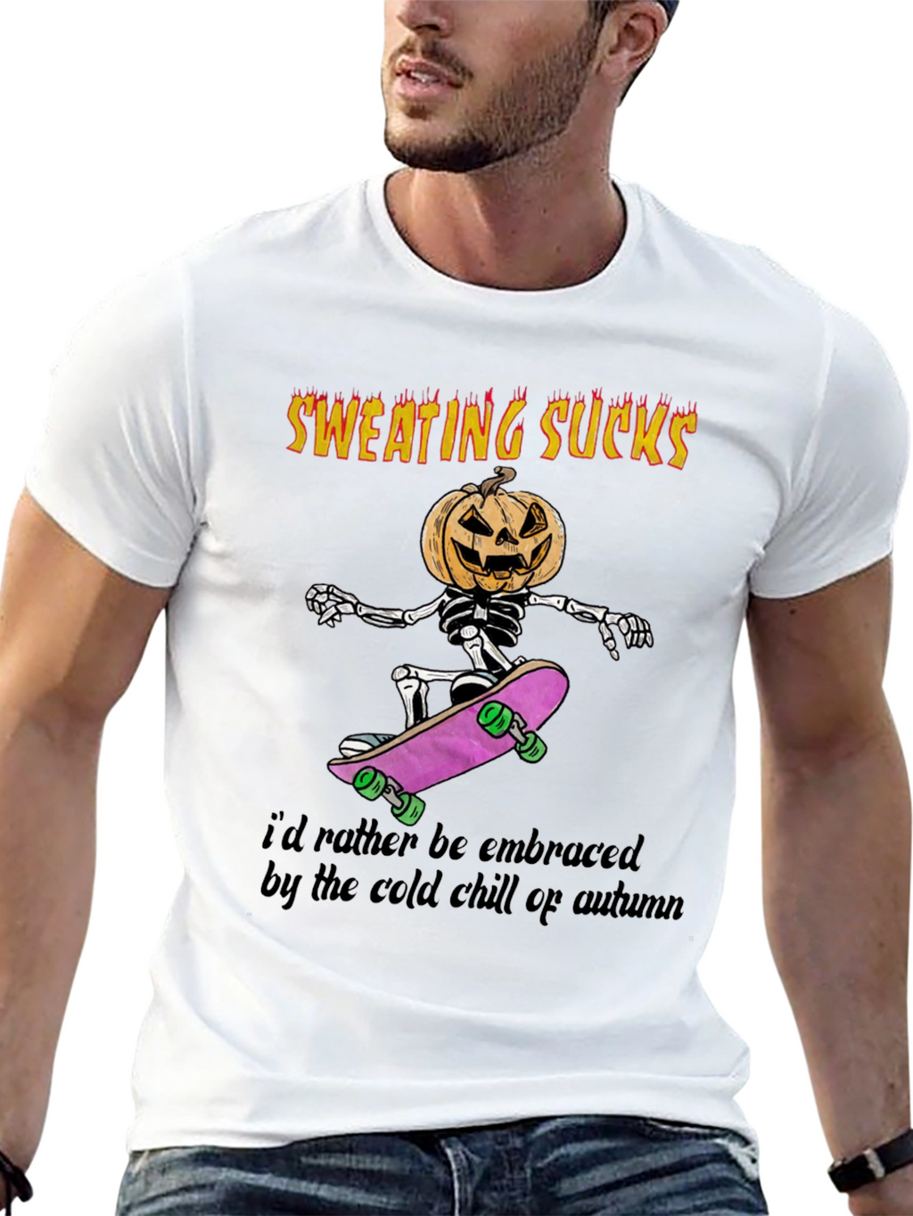 Sweating Sucks Halloween Skeleton Skateboarder T-Shirt