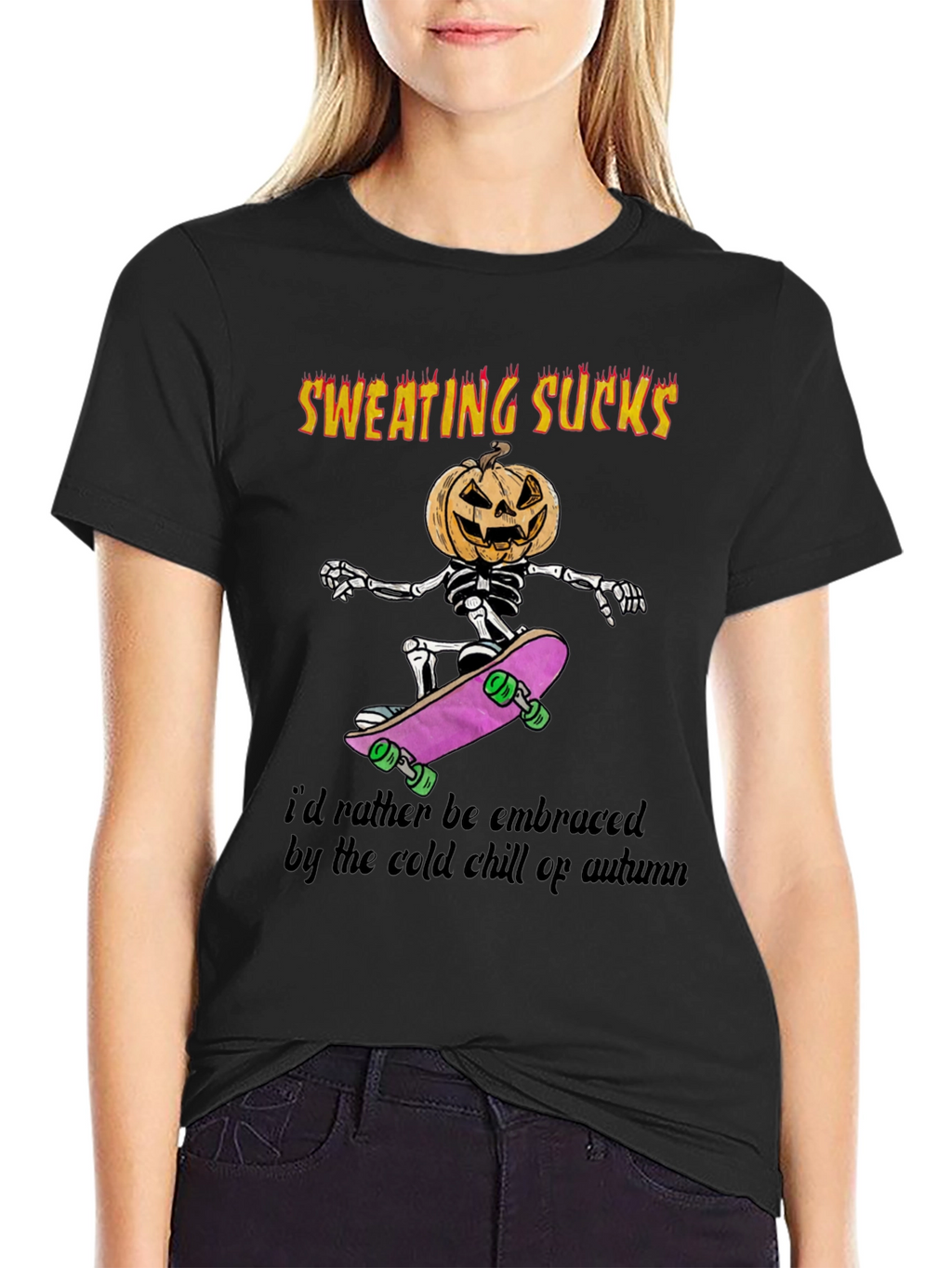 Sweating Sucks Halloween Skeleton Skateboarder T-Shirt