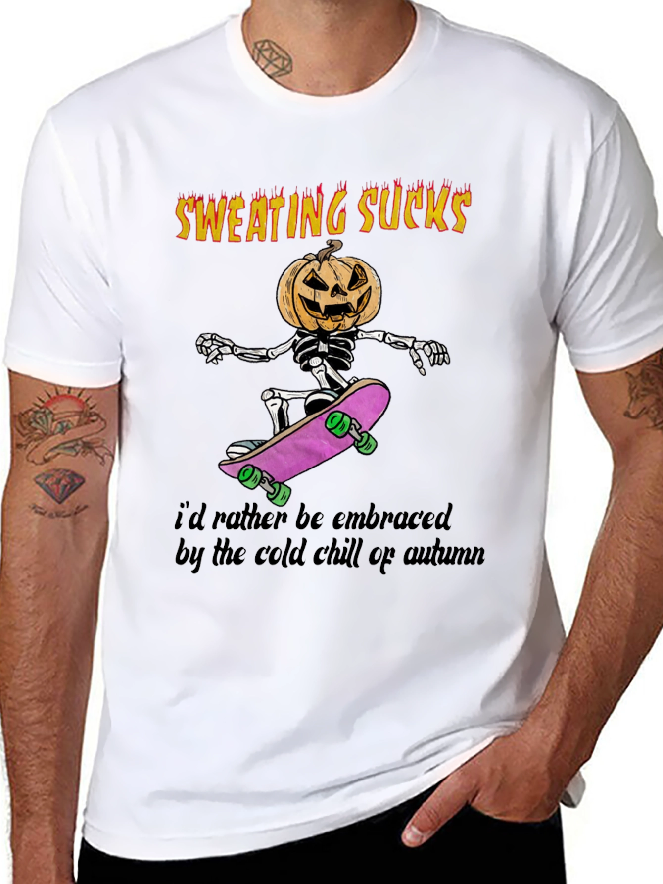 Sweating Sucks Halloween Skeleton Skateboarder T-Shirt