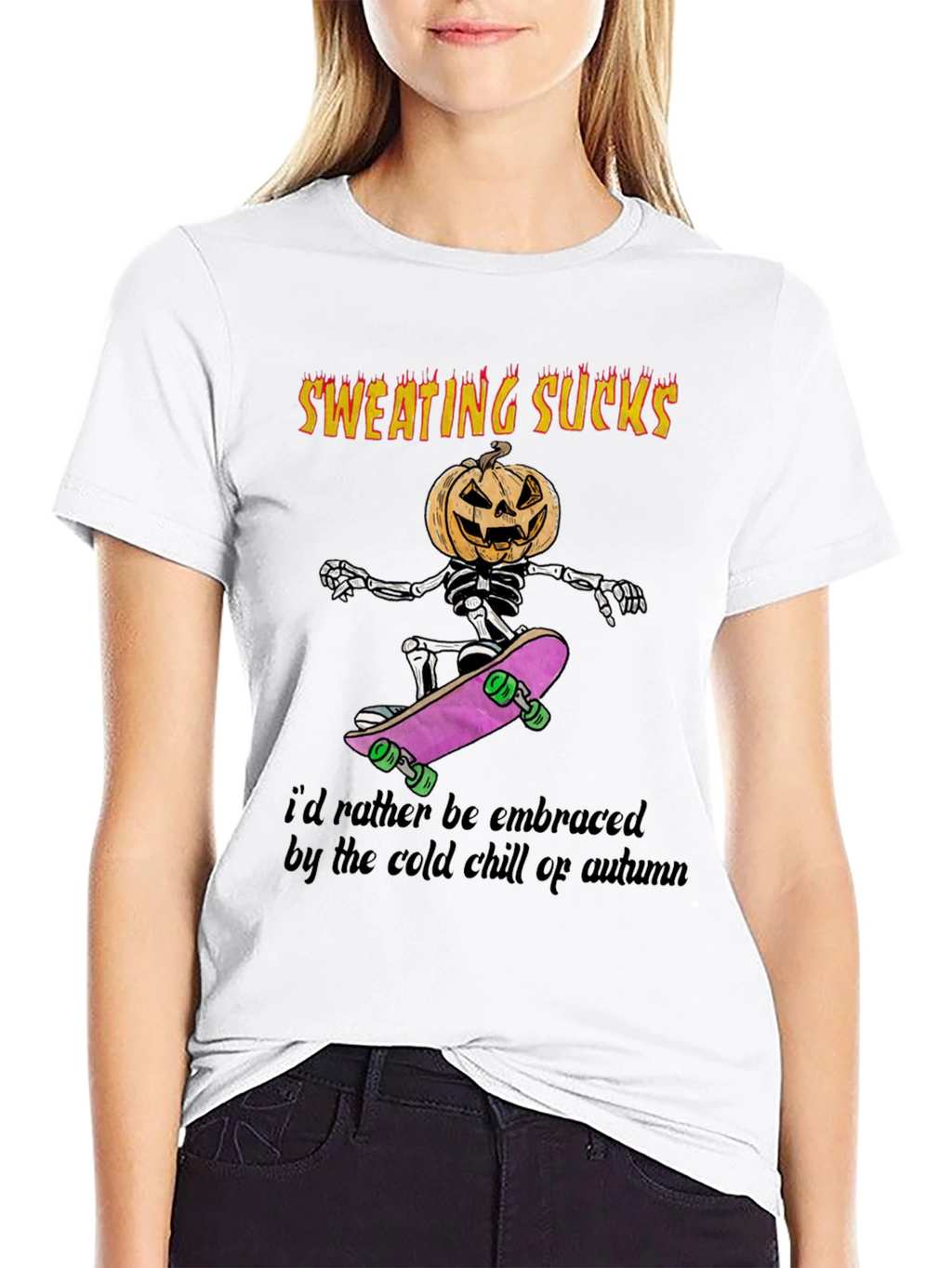 Sweating Sucks Halloween Skeleton Skateboarder T-Shirt