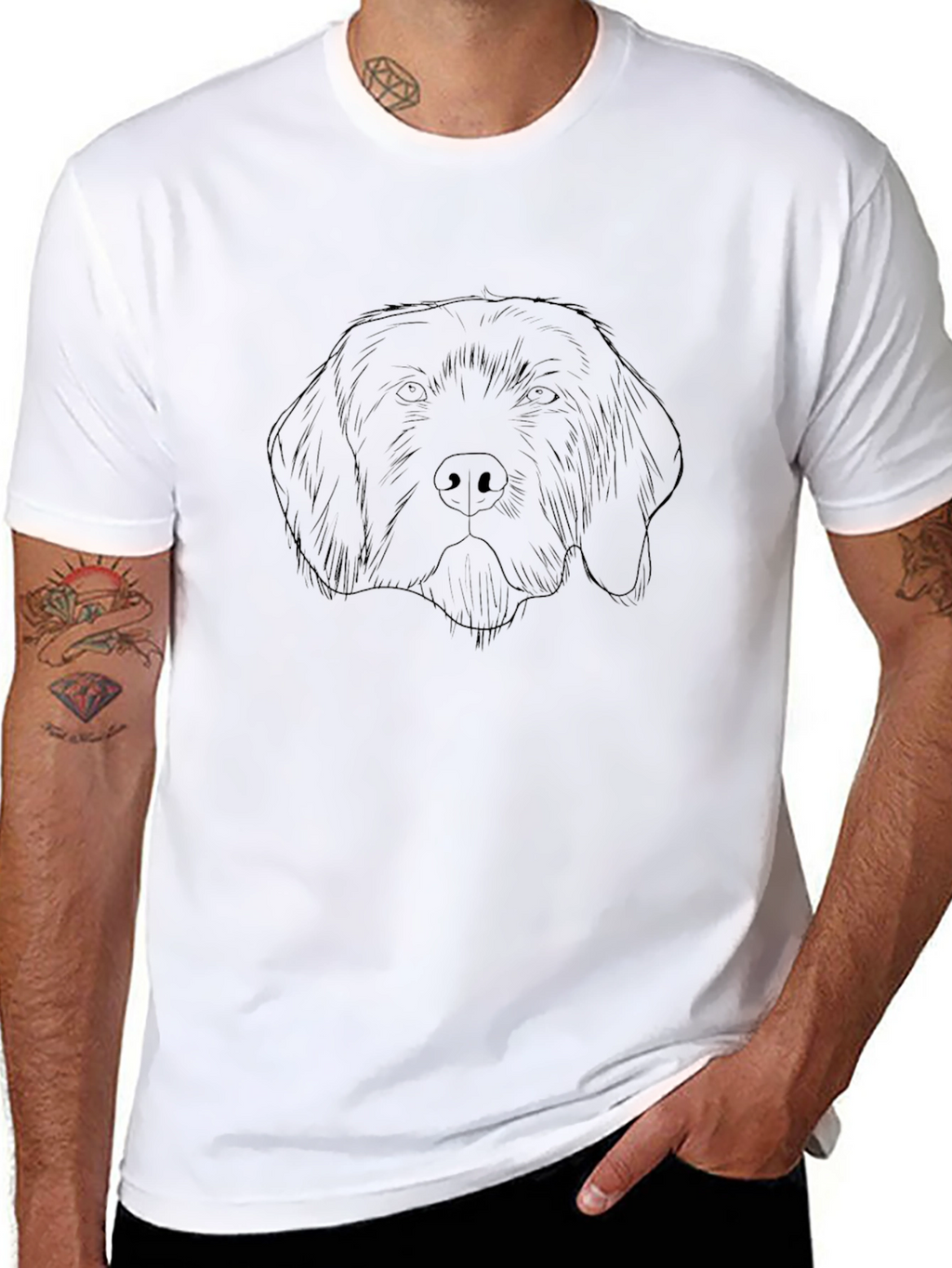 Dog Sketch Graphic Tee - Black Cotton Blend