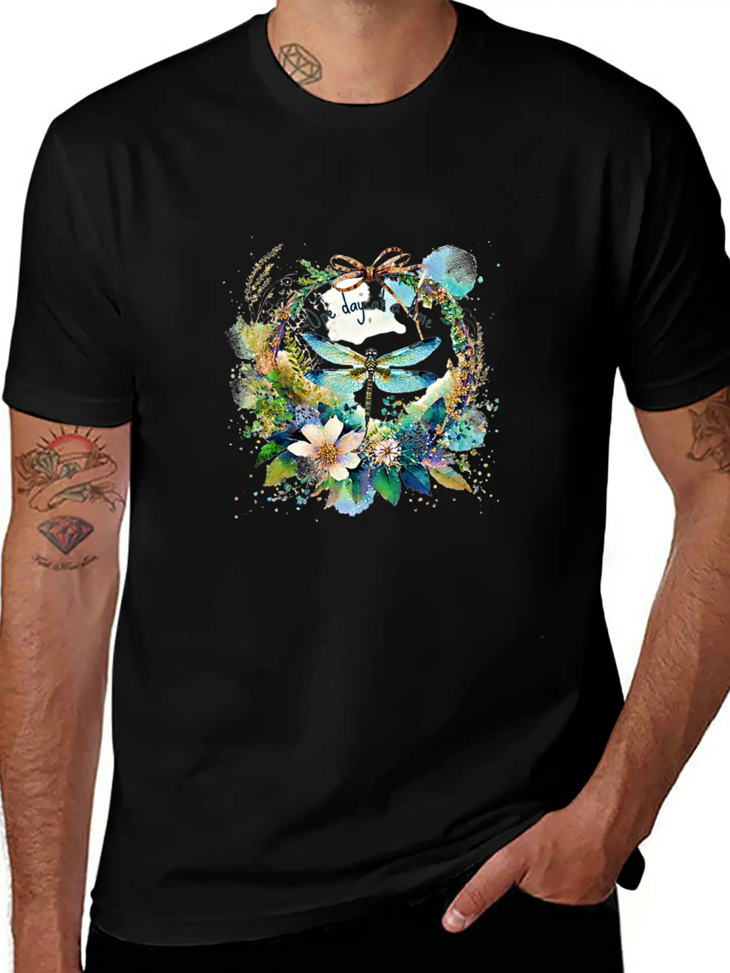 One Day At A Time Dragonfly Floral Casual Graphic T-Shirt – Simple And Comfortable Daily Wear