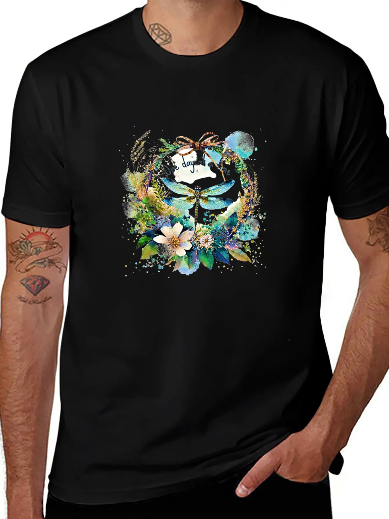 One Day At A Time Dragonfly Floral Casual Graphic T-Shirt – Simple And Comfortable Daily Wear