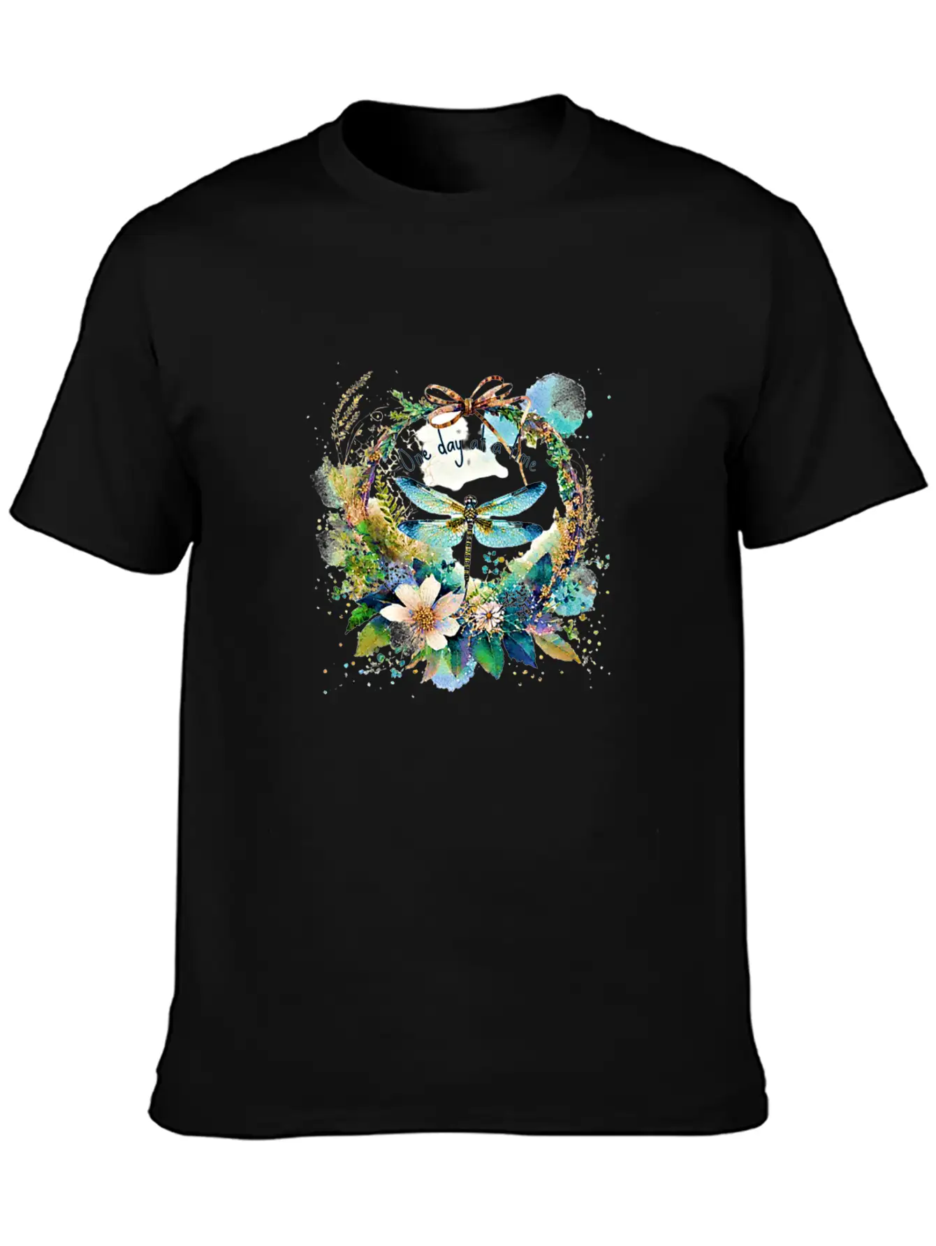 One Day At A Time Dragonfly Floral Casual Graphic T-Shirt – Simple And Comfortable Daily Wear