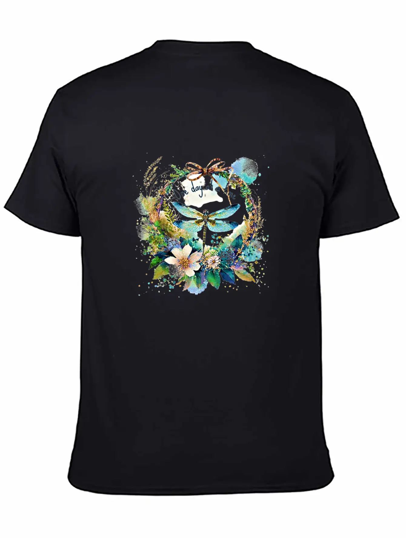 One Day At A Time Dragonfly Floral Casual Graphic T-Shirt – Simple And Comfortable Daily Wear