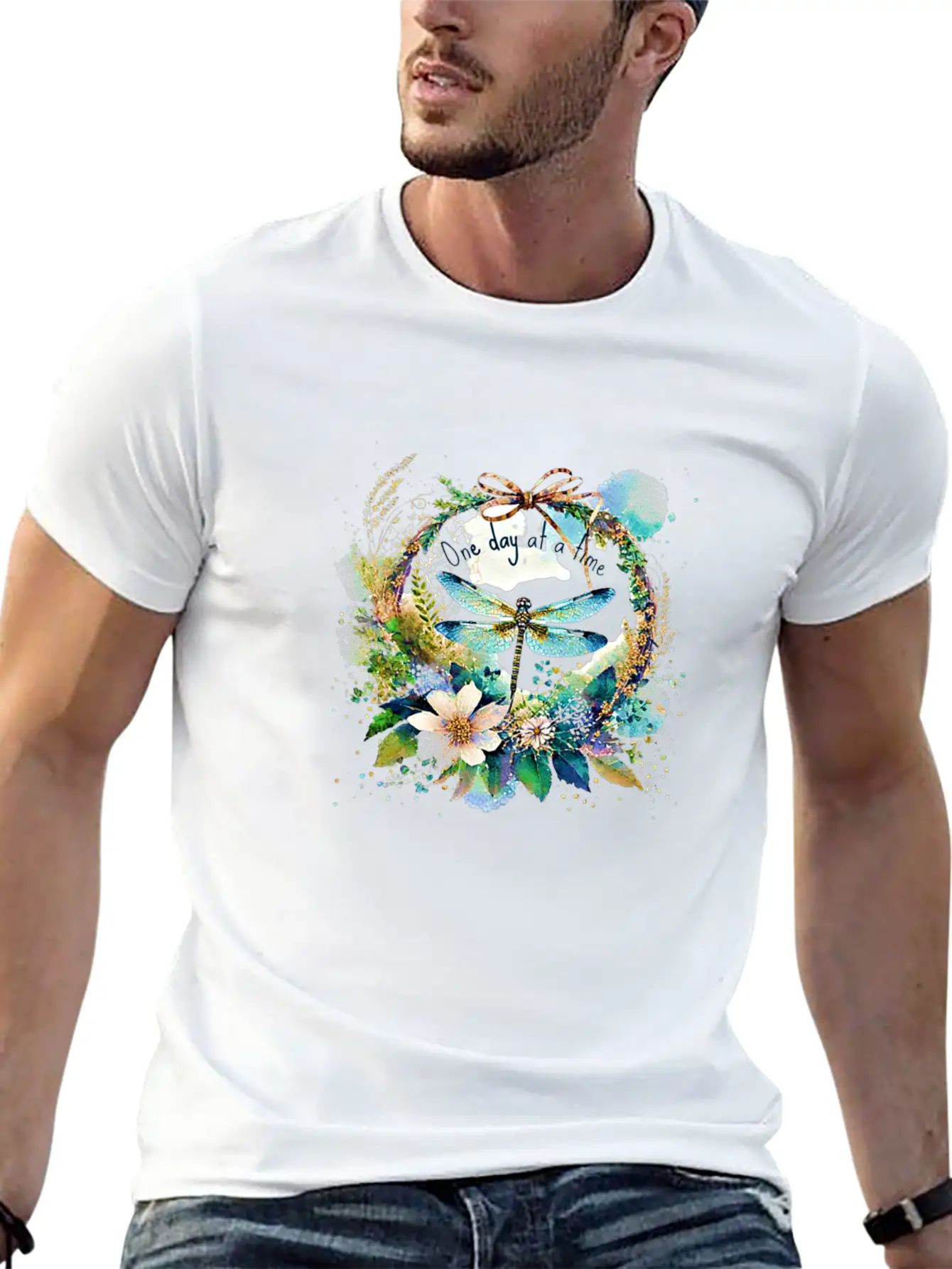 One Day At A Time Dragonfly Floral Casual Graphic T-Shirt – Simple And Comfortable Daily Wear