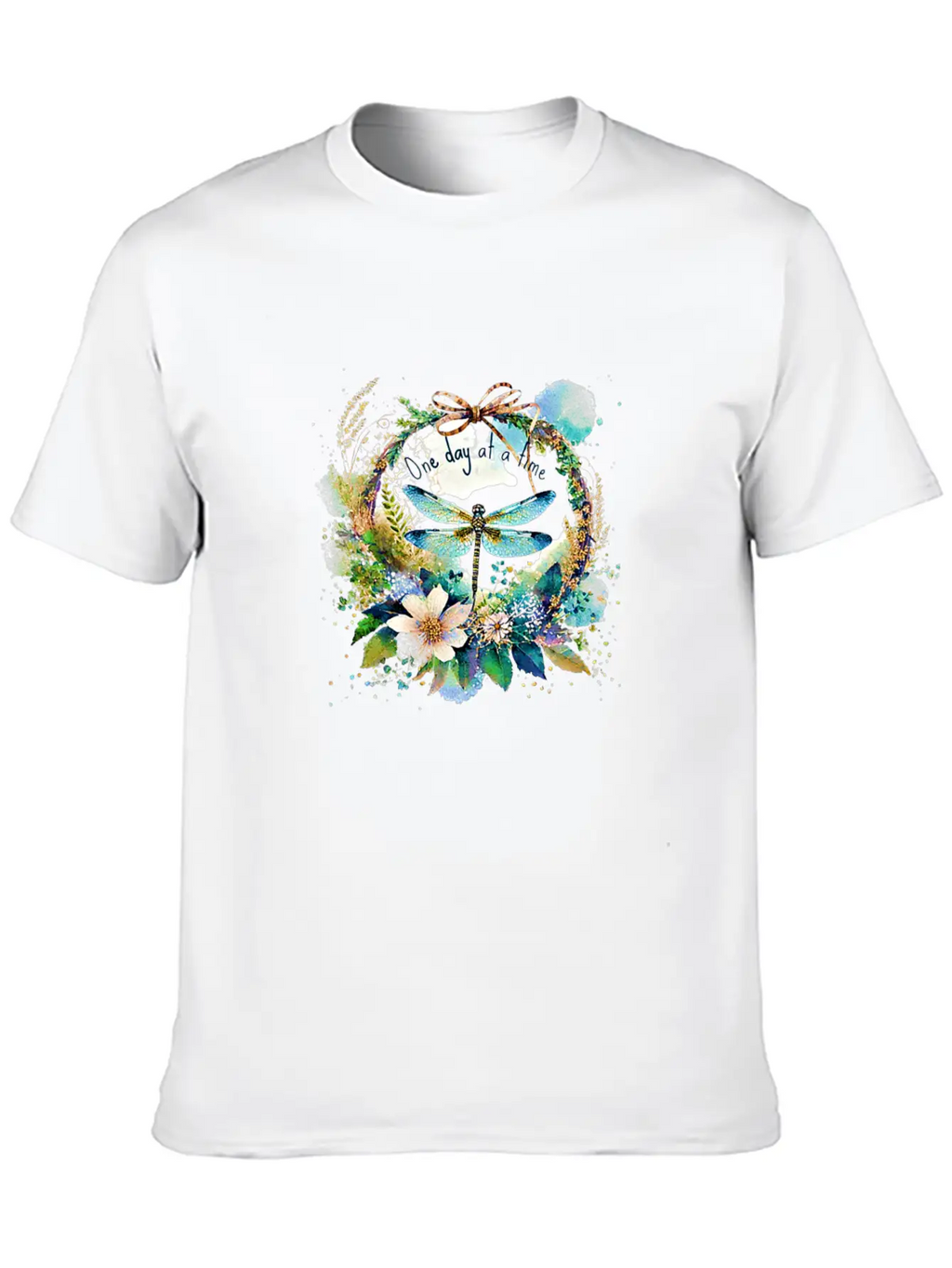 One Day At A Time Dragonfly Floral Casual Graphic T-Shirt – Simple And Comfortable Daily Wear
