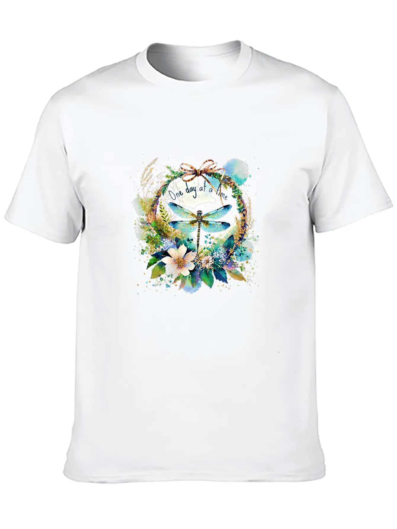 One Day At A Time Dragonfly Floral Casual Graphic T-Shirt – Simple And Comfortable Daily Wear