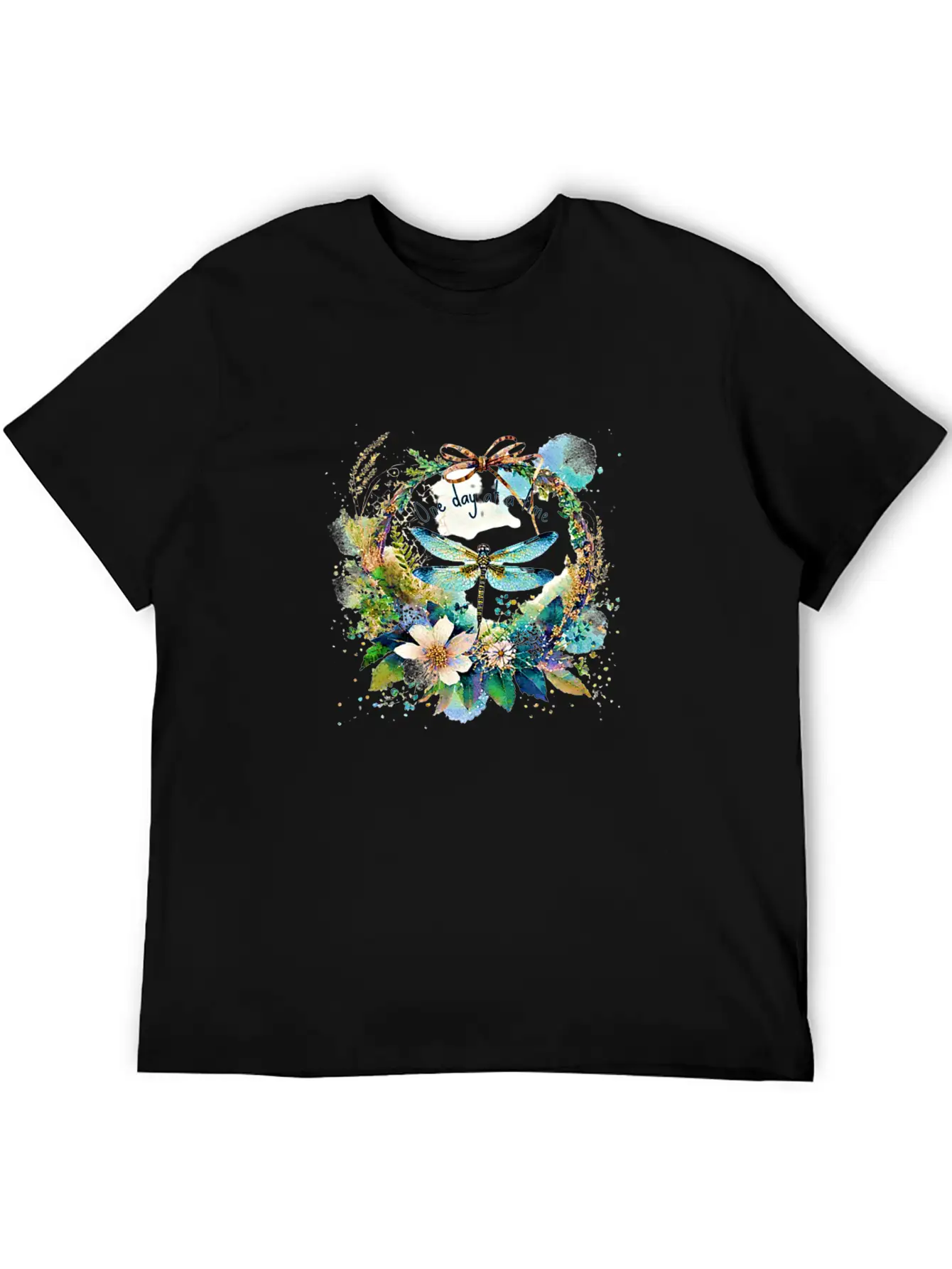 One Day At A Time Dragonfly Floral Casual Graphic T-Shirt – Simple And Comfortable Daily Wear